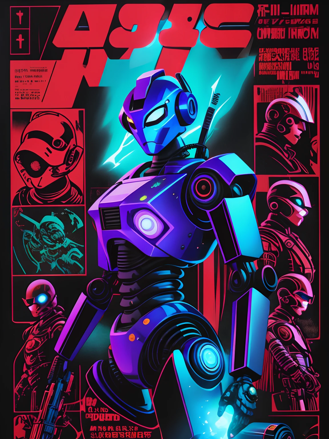 Depict face emerging from the shadows, magazine cover, poster art, robot Police, hint of vibrant