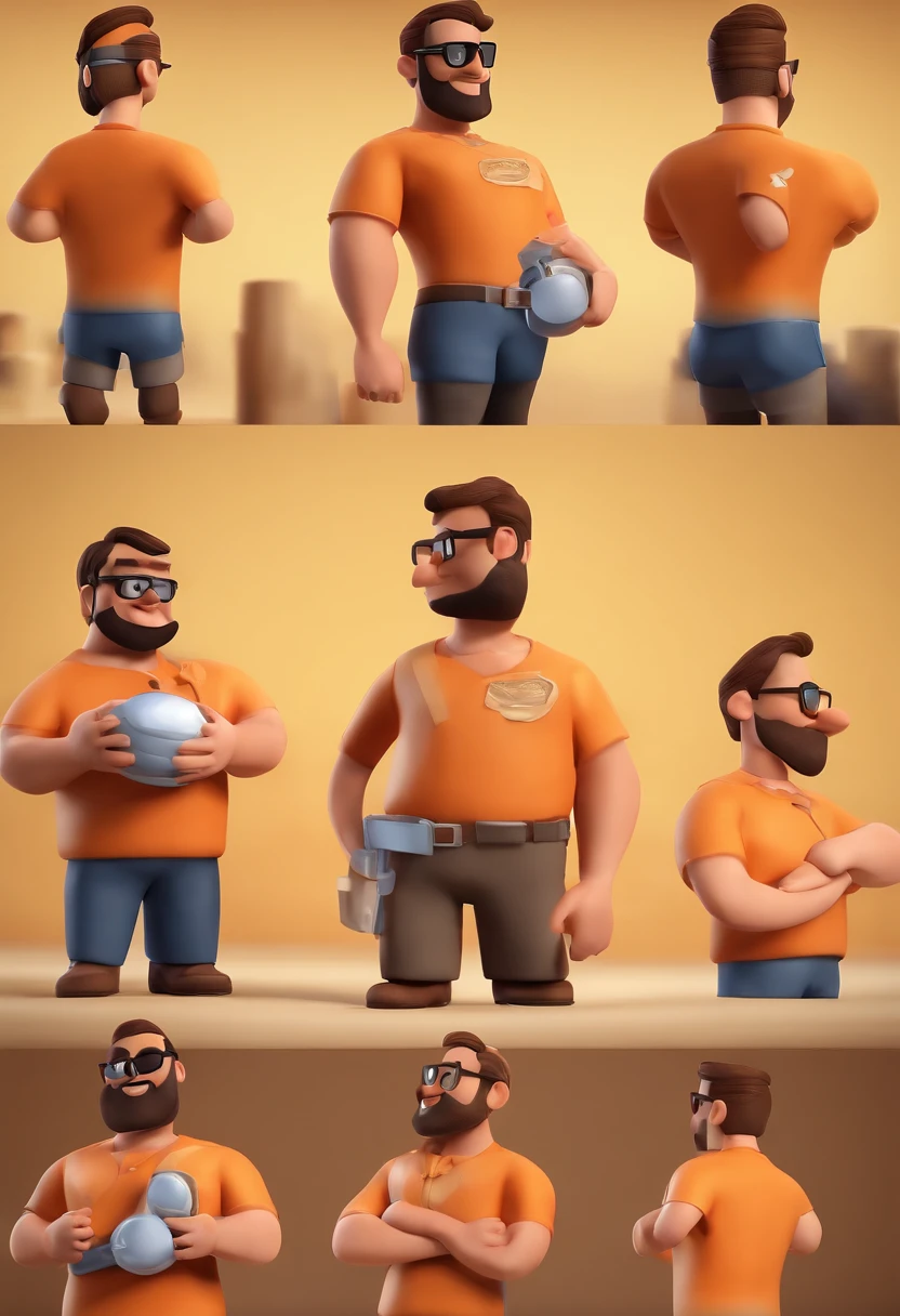 MAKE A Disney Pixar Style Character Style Display Poster "DISNEY PIXAR SOUL "cartoon of a thinly bearded brunette man wearing black sunglasses and an orange t-shirt, um personagem animado, com roupas de trekking e mochila nas costas, Caractere estilizado, animation style rendering, 3D estilizado, Arnold Maya render, 3 d render stylized, toon render keyshot, Personagem 3D, Personagem 3D, 3d rendering stylized, 3 d character render, personagem de desenho animado, Personagem de close up, Pose de personagem, (Estilo Pixar) (master part:1.2) (Bokeh) (melhor qualidade) (pele detalhada) (textura detalhada) (8k) (argila) (Cinematic lighting) (foco nítido,Senta e vaza a parte superior do corpo