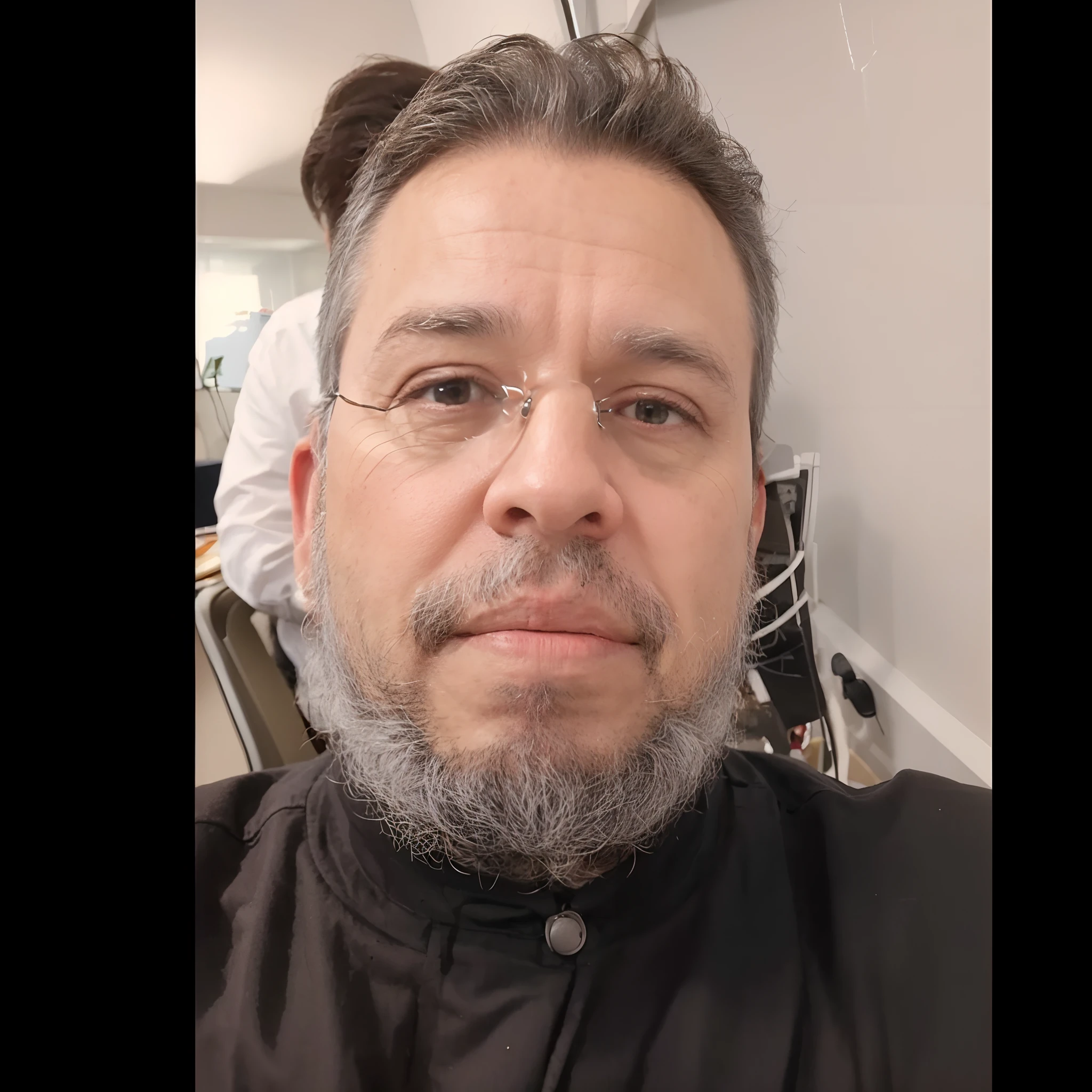 Crie um cartaz inspirado na Disney Pixar com o personagem sendo o pastor Rubens Janier, A gray-haired man wearing glasses, in an office with a Bible on the table, olhando para frente