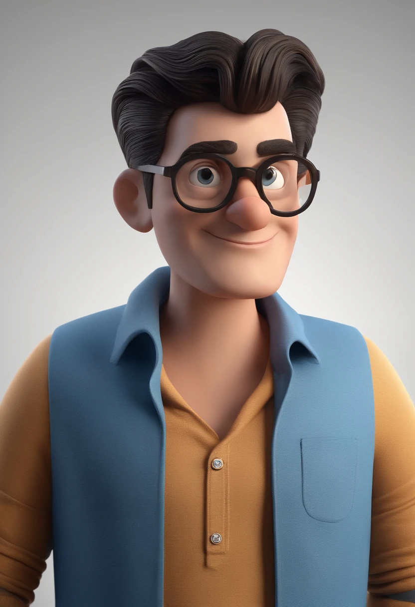 Cartoon character of a man with black glasses and a blue shirt, animation character, Caractere estilizado, animation style rendering, 3D estilizado, Arnold Maya render, 3 d render stylized, toon render keyshot, Personagem 3D, Personagem 3D, 3d rendering stylized, 3 d character render, personagem de desenho animado, Personagem de close up, Pose de personagem,  (Estilo Pixar) (master part:1.2) (Bokeh) (best quality) (pele detalhada) (textura detalhada) (8k) (argila) (Cinematic lighting) (foco nítido
