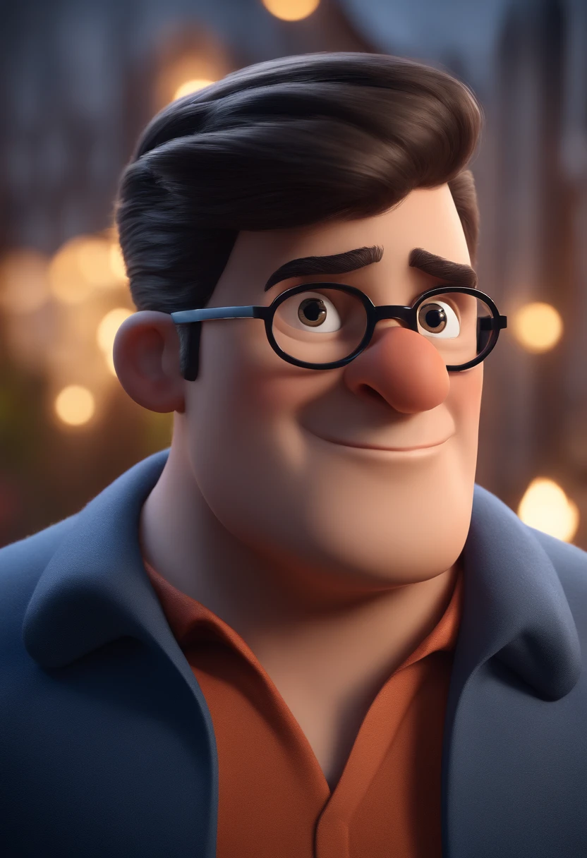 Cartoon character of a man with black glasses and a blue shirt, animation character, Caractere estilizado, animation style rendering, 3D estilizado, Arnold Maya render, 3 d render stylized, toon render keyshot, Personagem 3D, Personagem 3D, 3d rendering stylized, 3 d character render, personagem de desenho animado, Personagem de close up, Pose de personagem,  (Estilo Pixar) (master part:1.2) (Bokeh) (best quality) (pele detalhada) (textura detalhada) (8k) (argila) (Cinematic lighting) (foco nítido