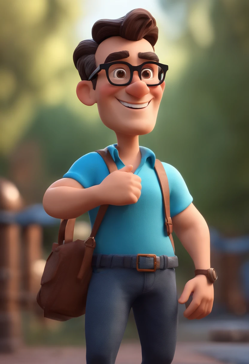 Cartoon character of a man with black glasses and a blue shirt, animation character, Caractere estilizado, animation style rendering, 3D estilizado, Arnold Maya render, 3 d render stylized, toon render keyshot, Personagem 3D, Personagem 3D, 3d rendering stylized, 3 d character render, personagem de desenho animado, Personagem de close up, Pose de personagem, (Estilo Pixar) (master part:1.2) (Bokeh) (best quality) (pele detalhada) (textura detalhada) (8k) (argila) (Cinematic lighting) (foco nítido