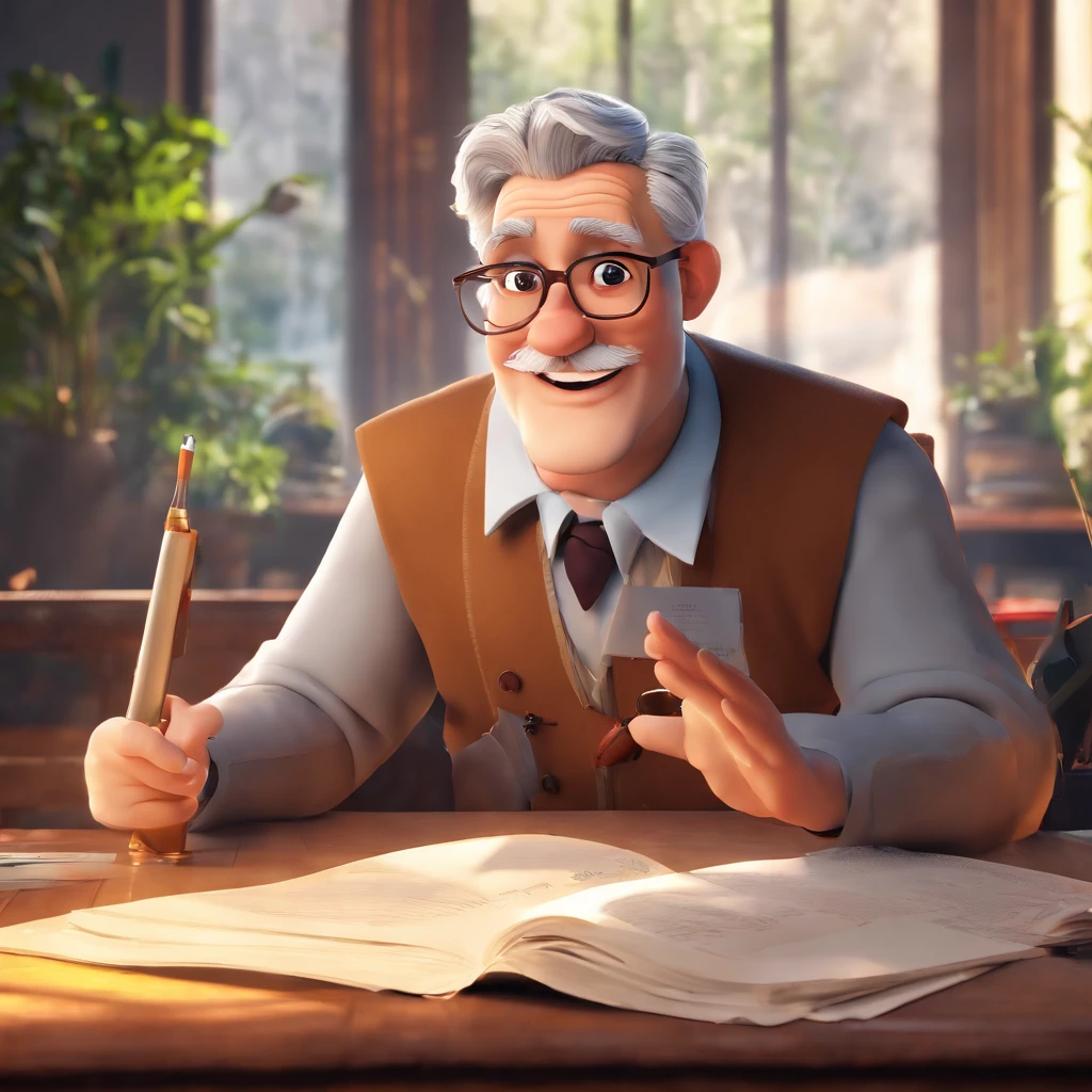 (best quality,4k,8k,highres,masterpiece:1.2),ultra-detailed,(realistic,photorealistic,photo-realistic:1.37),portraits,pastor Rubens Janier,gray-haired man wearing glasses,Disney Pixar inspired poster,office setting,desk with a Bible
For this prompt, we want to create a high-quality, ultra-detailed Disney Pixar inspired poster featuring the character Pastor Rubens Janier. The main focus of the image will be on Pastor Rubens Janier, a distinguished gray-haired man wearing glasses. He will be depicted in an office setting, seated at a desk with a Bible placed prominently on it. The overall quality of the image should be of the highest standard, with a resolution of 4k, 8k or even higher, making it a true masterpiece. We want the image to be as realistic and photorealistic as possible, capturing every detail of Pastor Rubens Janier's appearance. The art style should be reminiscent of traditional portraits, showcasing the character's dignity and presence. The color palette should be vibrant and vivid, enhancing the visual impact of the poster. Additionally, we want the lighting in the image to be carefully crafted, illuminating Pastor Rubens Janier's face and creating a warm and inviting atmosphere in the office.