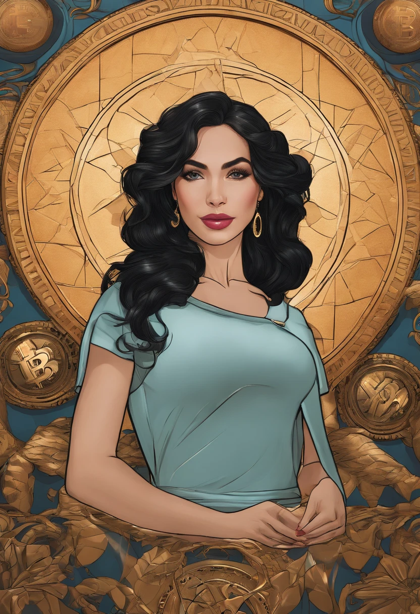 bitcoin, blockchain, BTClogo, bitcoinlogo, cryptocurrency, Black hair, hair bubbles, flinch, long eyelashes, hard circle eyes, fake animal ears, light smile, ear blush, fang, surrealism, flowing shade, pattern, holographic drawing, tashi e, pov, aerial perspective, 8k, super detail, accurate, best quality,