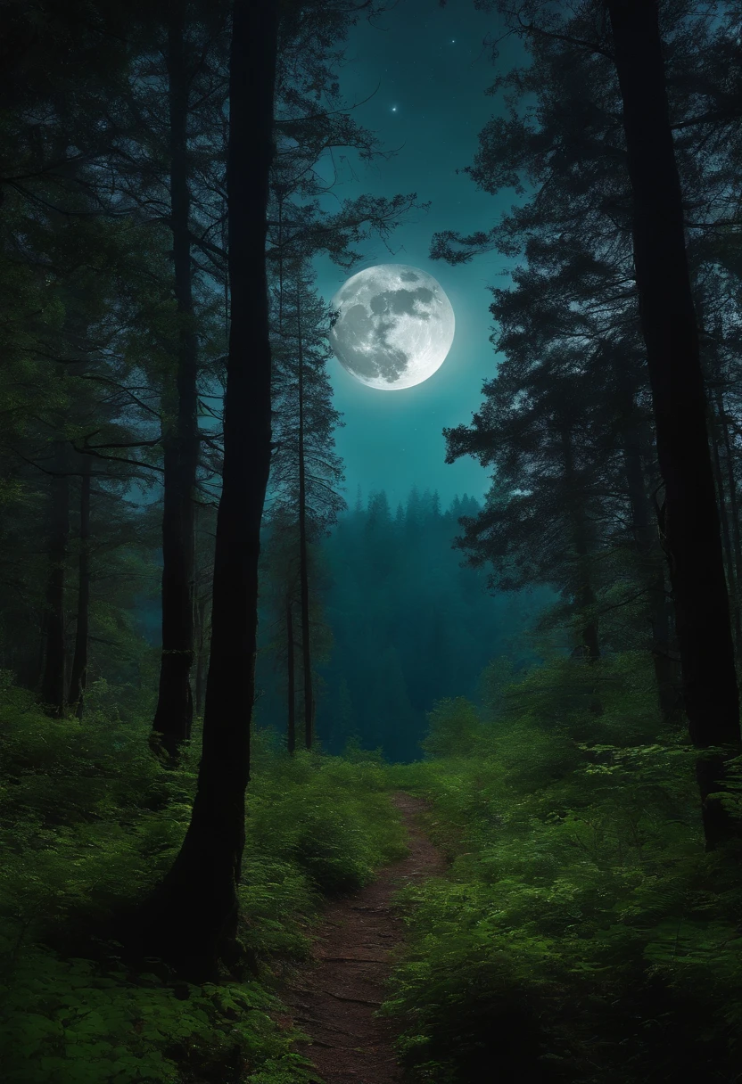 Forest and a sky with a full moon