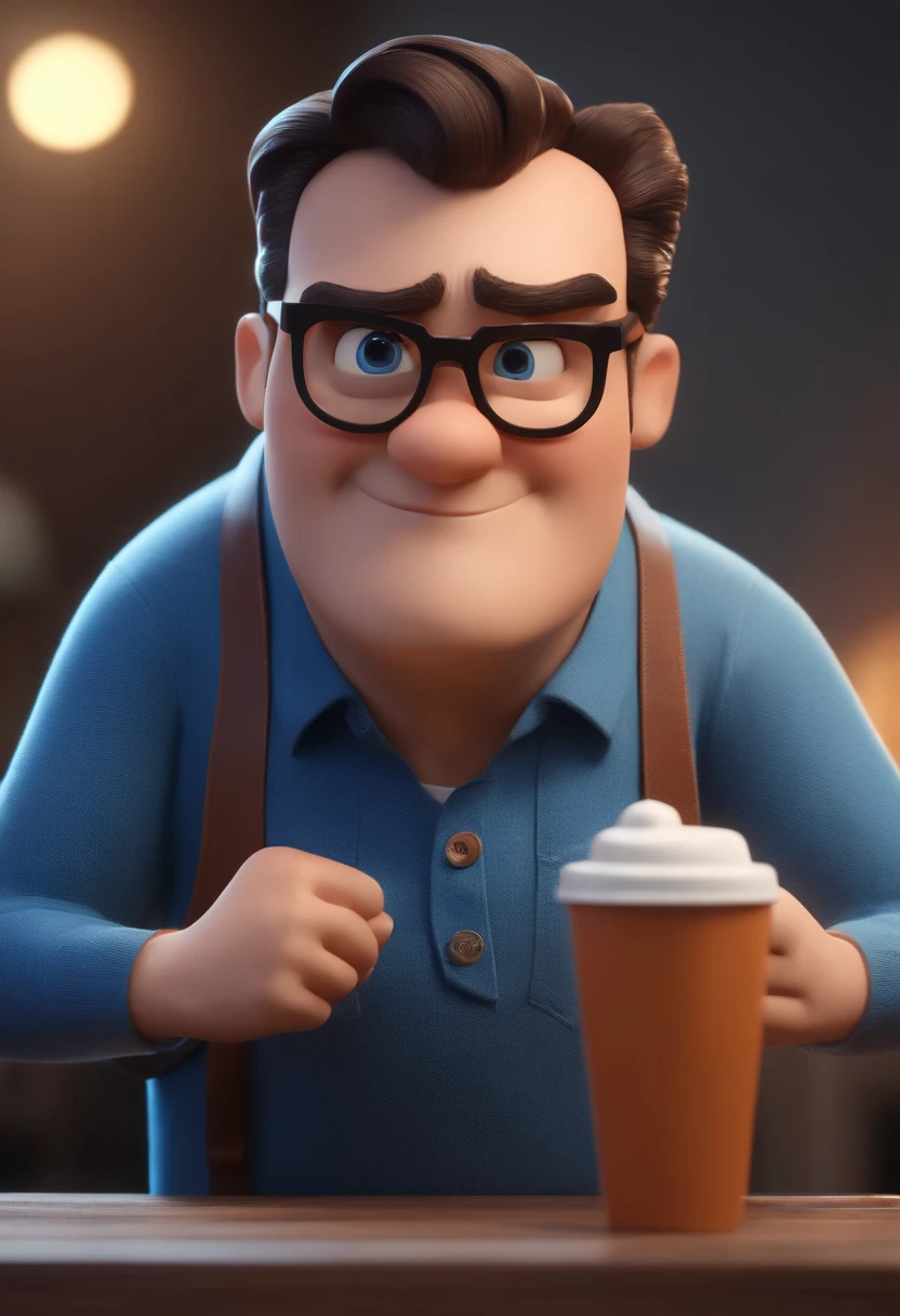 Cartoon character of a man with black glasses and a blue shirt, animation character, Caractere estilizado, animation style rendering, 3D estilizado, Arnold Maya render, 3 d render stylized, toon render keyshot, Personagem 3D, Personagem 3D, 3d rendering stylized, 3 d character render, personagem de desenho animado, Personagem de close up, Pose de personagem,  (Estilo Pixar) (master part:1.2) (Bokeh) (best quality) (pele detalhada) (textura detalhada) (8k) (argila) (Cinematic lighting) (foco nítido