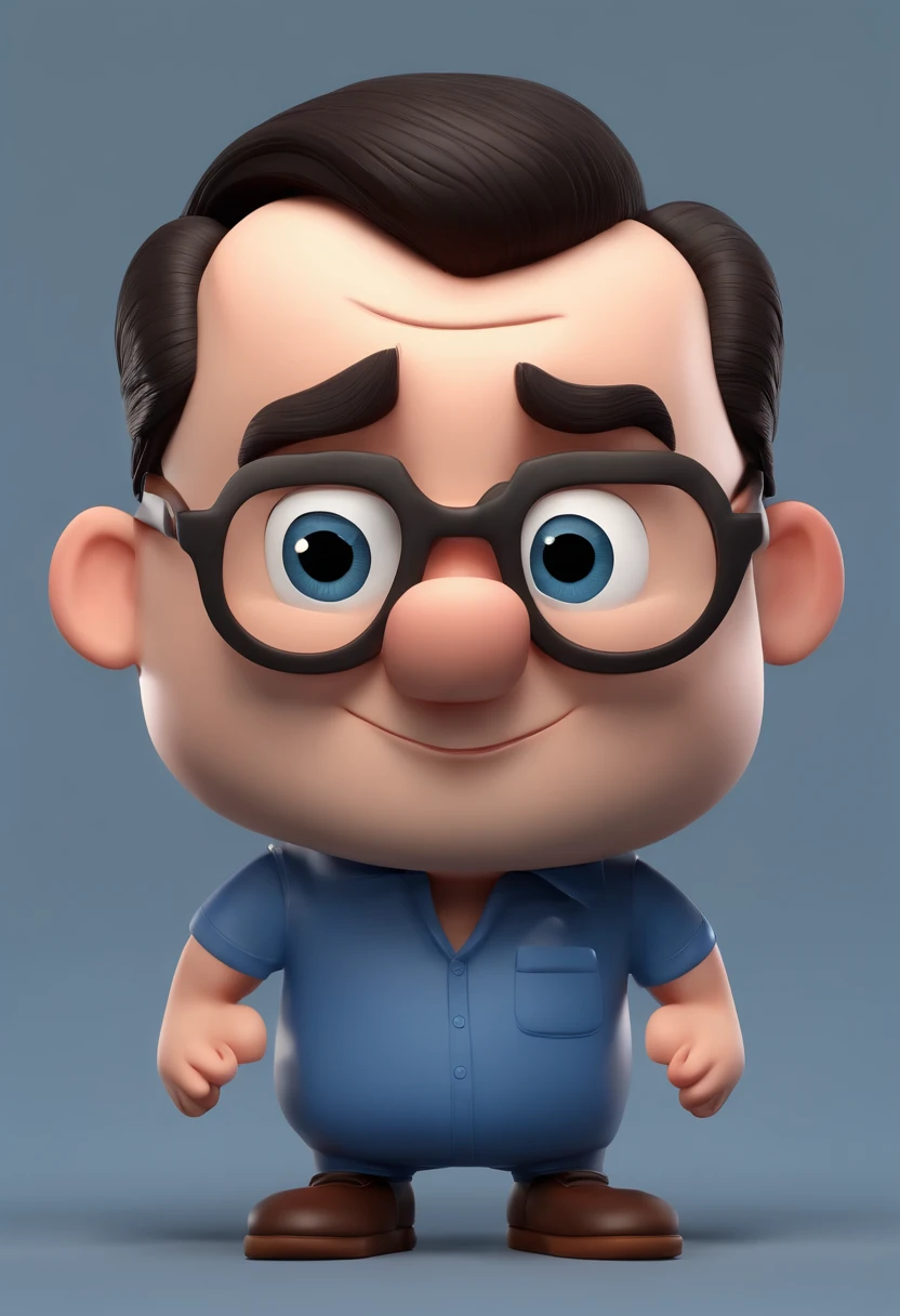Cartoon character of a man wearing black glasses and a blue shirt, um personagem animado, Caractere estilizado, animation style rendering, 3D estilizado, Arnold Maya render, 3 d render stylized, toon render keyshot, Personagem 3D, Personagem 3D, 3d rendering stylized, 3 d character render, personagem de desenho animado, Personagem de close up, Pose de personagem, (Estilo Pixar) (master part:1.2) (Bokeh) (best quality) (pele detalhada) (textura detalhada) (8k) (argila) (Cinematic lighting) (foco nítido,Senta e vaza a parte superior do corpo