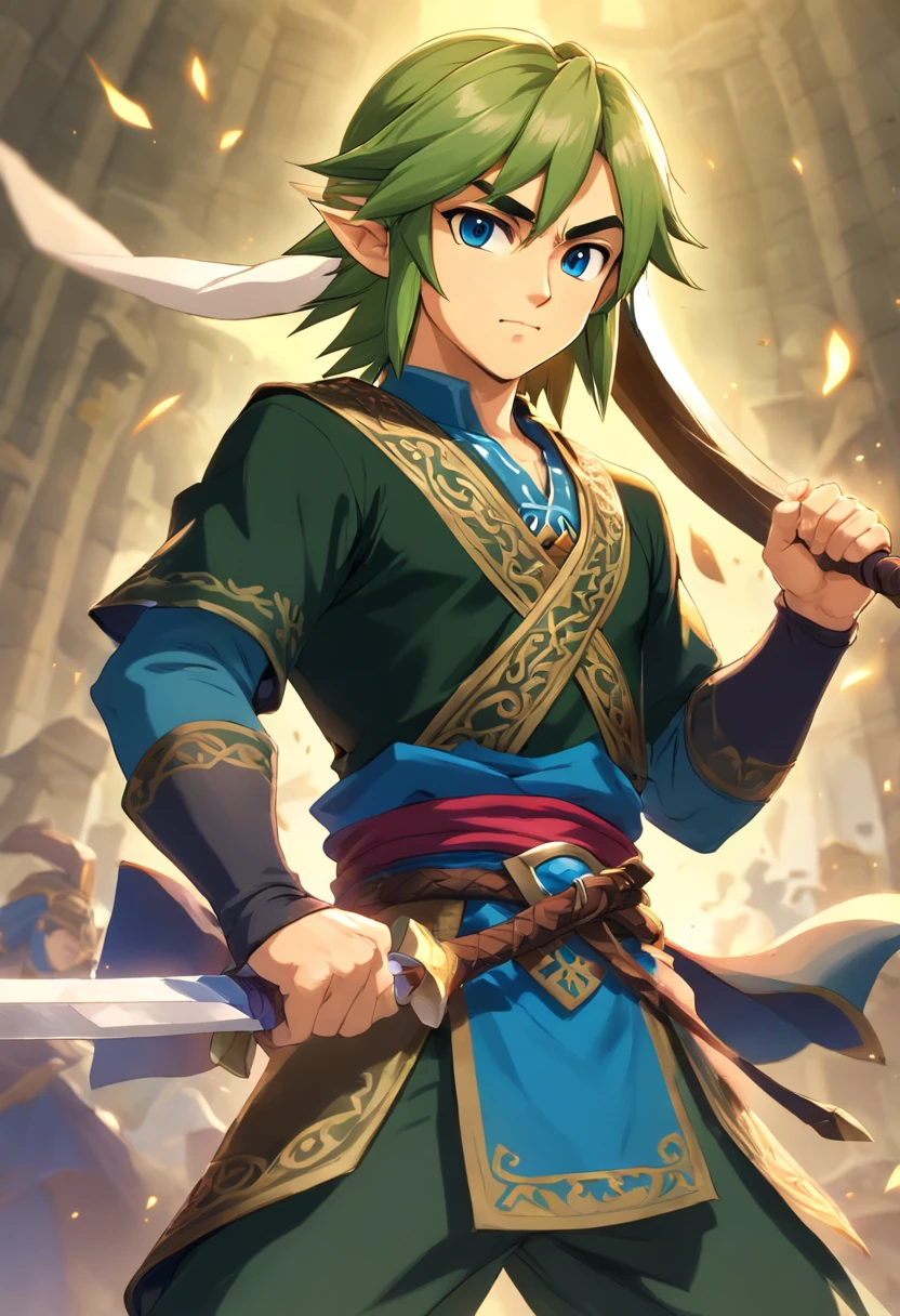 Powerful Oriental Anime Character, male, cheveux moecan de couleur noire, Muscular physique , Anime Representation, 4k resolution. Battlefield Background: Tenir une grande hache ,UHD 32k, beste-Qualit, Master part, super detail, high details.