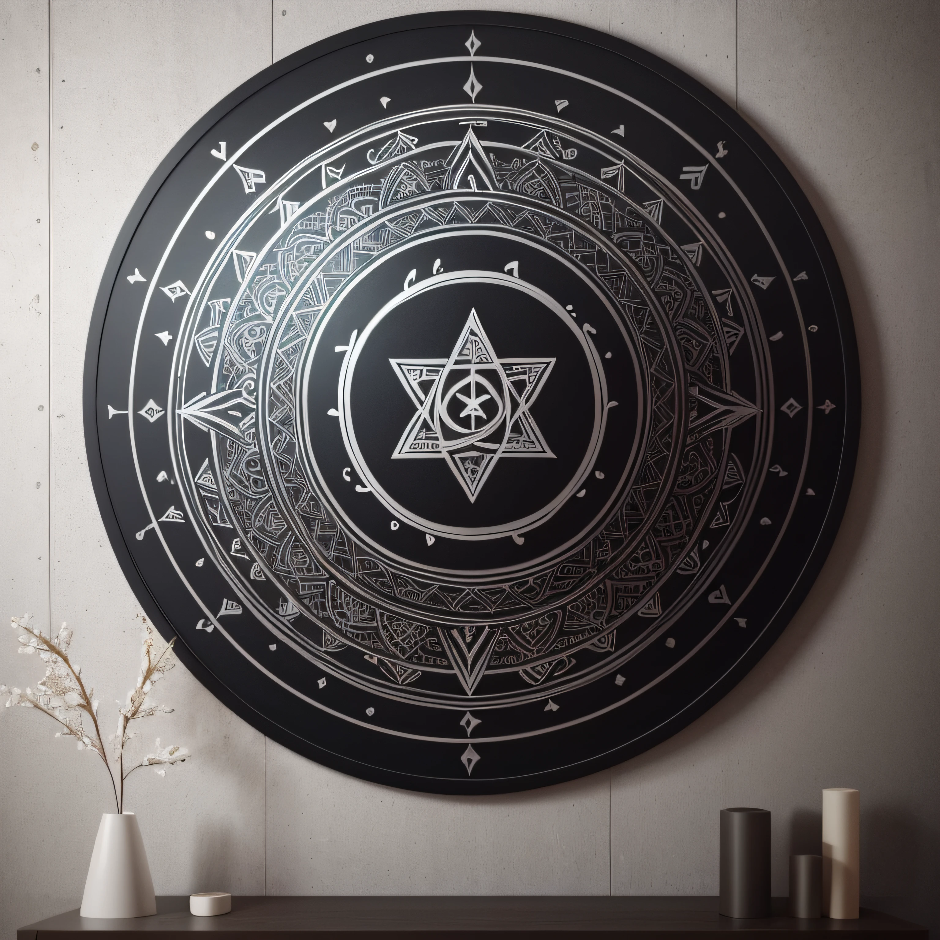 symbols on the wall, runes of black magic, perfect form, mandala