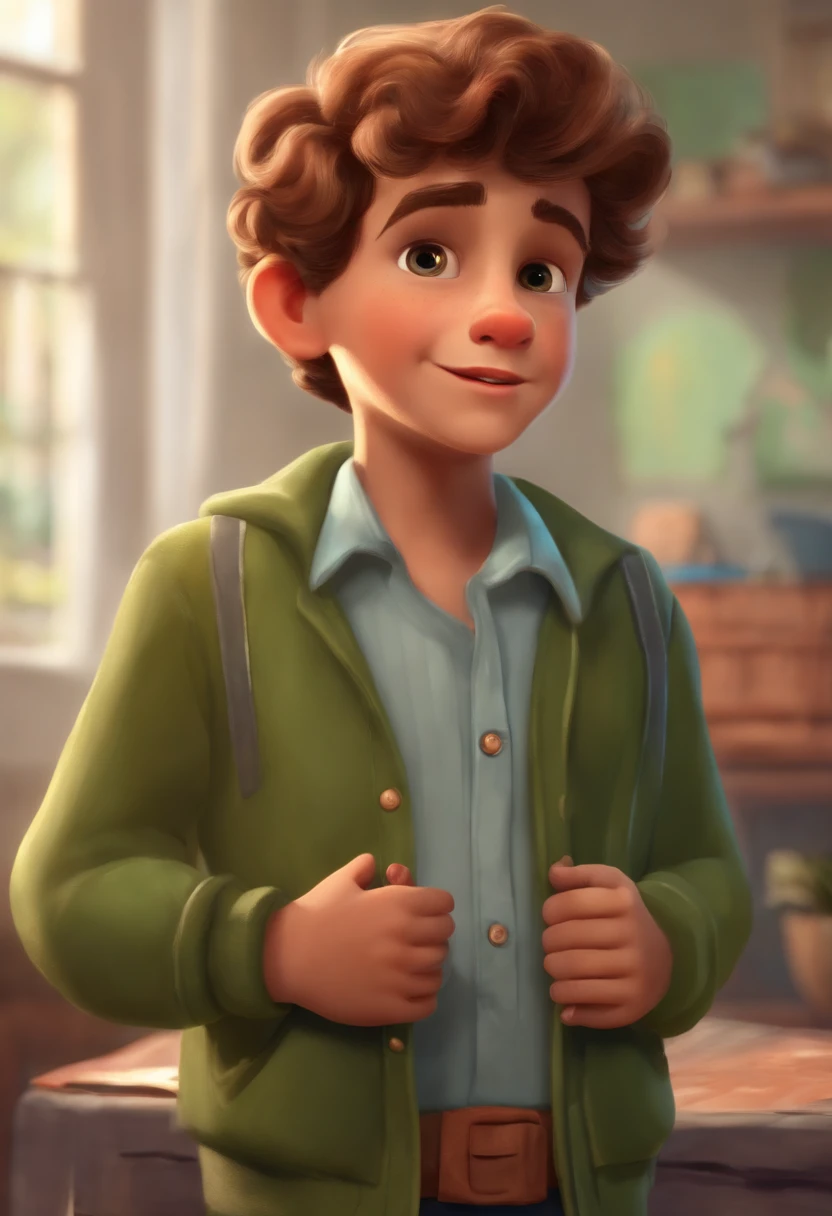 image of a boy for a story in a video for youtube in pixar format he is Garrafito is the questioner and would like to be the leader of the class