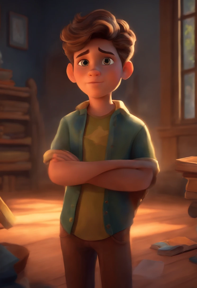 image of a boy for a story in a video for youtube in pixar format he is Garrafito is the questioner and would like to be the leader of the class