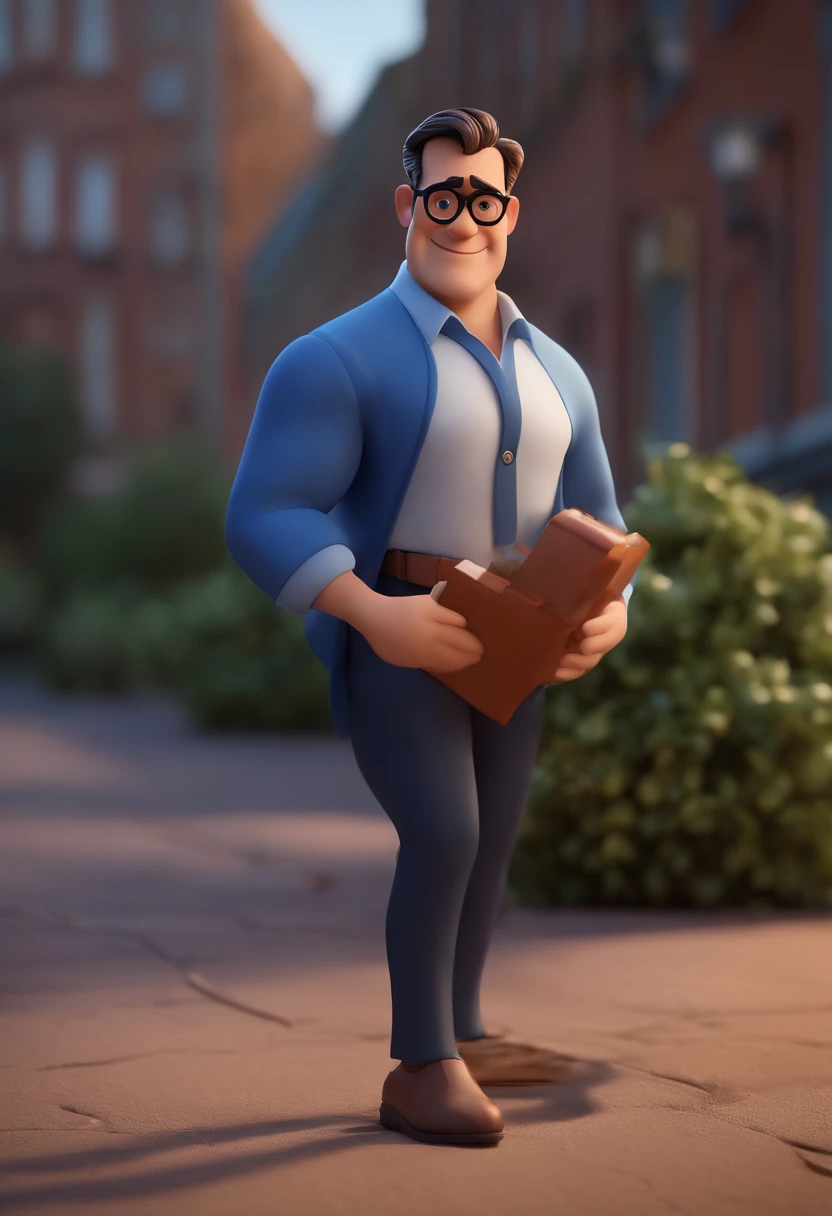 Cartoon character of a man with black glasses and a blue shirt, animation character, Caractere estilizado, animation style rendering, 3D estilizado, Arnold Maya render, 3 d render stylized, toon render keyshot, Personagem 3D, Personagem 3D, 3d rendering stylized, 3 d character render, personagem de desenho animado, Personagem de close up, Pose de personagem, (Estilo Pixar) (master part:1.2) (Bokeh) (best quality) (pele detalhada) (textura detalhada) (8k) (argila) (Cinematic lighting) (foco nítido