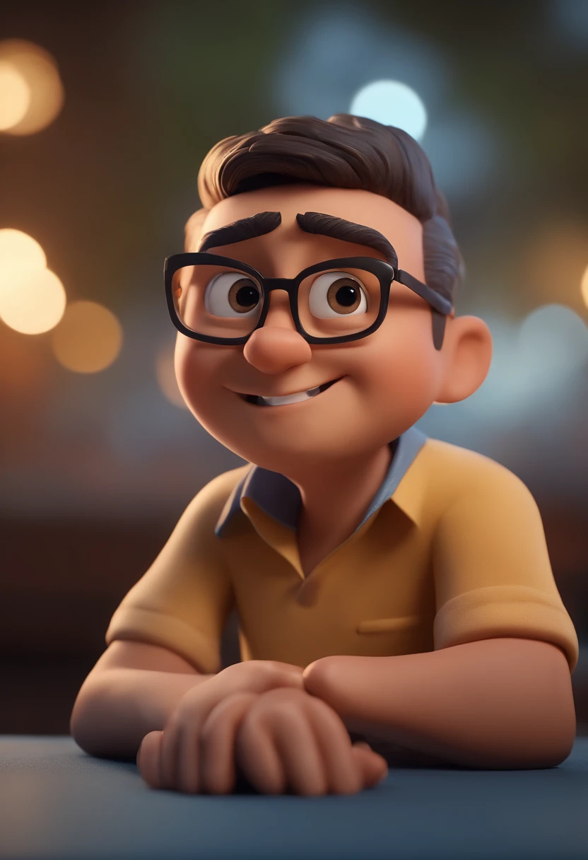 Cartoon character of a man with black glasses and a blue shirt, animation character, Caractere estilizado, animation style rendering, 3D estilizado, Arnold Maya render, 3 d render stylized, toon render keyshot, Personagem 3D, Personagem 3D, 3d rendering stylized, 3 d character render, personagem de desenho animado, Personagem de close up, Pose de personagem, (Estilo Pixar) (master part:1.2) (Bokeh) (best quality) (pele detalhada) (textura detalhada) (8k) (argila) (Cinematic lighting) (foco nítido