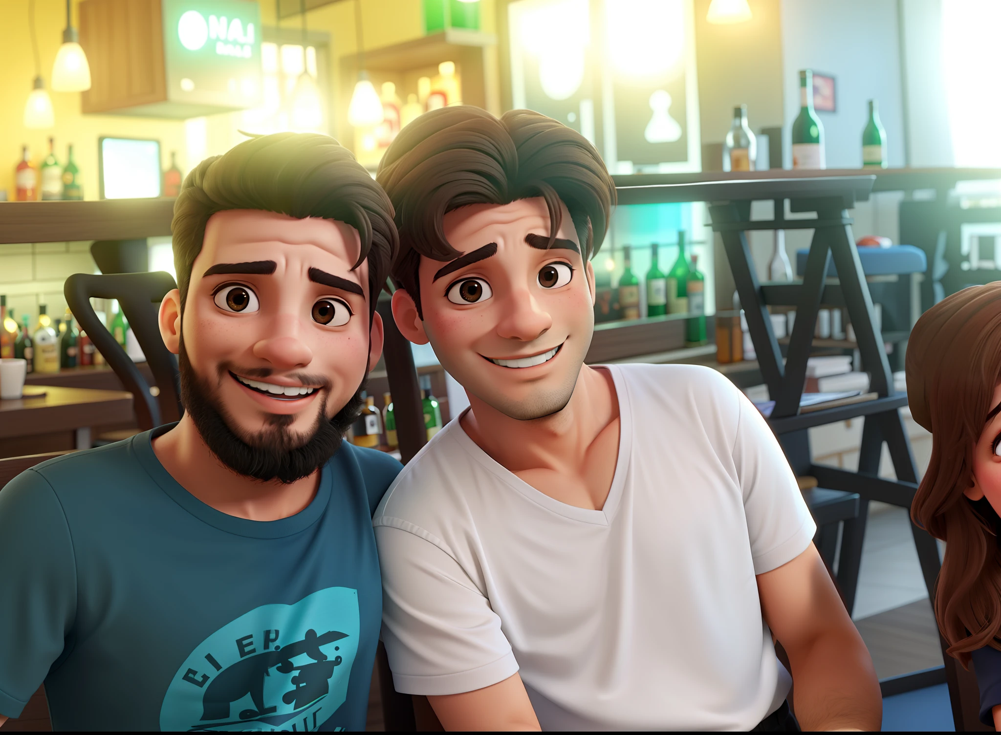 casal num bar se divertindo bebendo