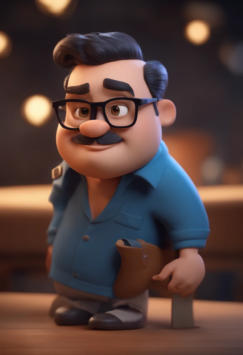 Cartoon character of a man with black glasses and a blue shirt, animation character, Caractere estilizado, animation style rendering, 3D estilizado, Arnold Maya render, 3 d render stylized, toon render keyshot, Personagem 3D, Personagem 3D, 3d rendering stylized, 3 d character render, personagem de desenho animado, Personagem de close up, Pose de personagem,  (Estilo Pixar) (master part:1.2) (Bokeh) (best quality) (pele detalhada) (textura detalhada) (8k) (argila) (Cinematic lighting) (foco nítido