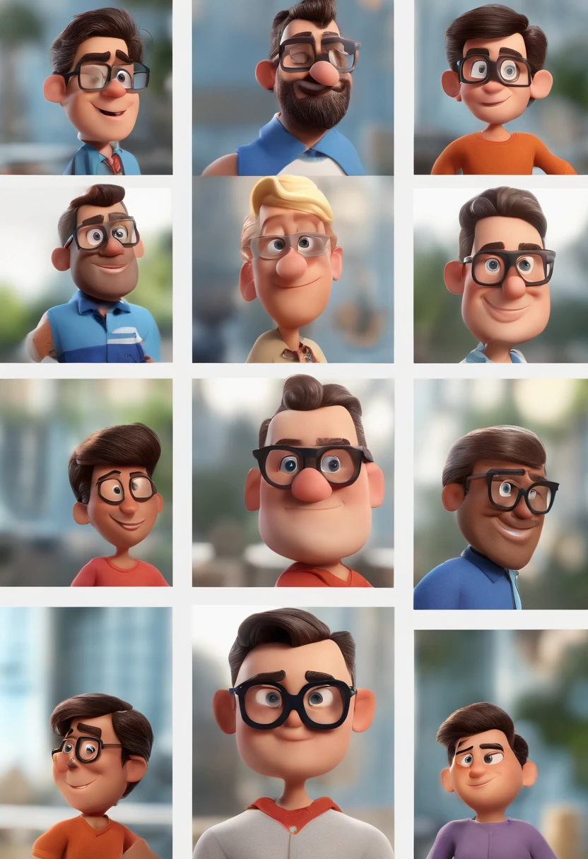 Cartoon character of a man with black glasses and a blue shirt, animation character, Caractere estilizado, animation style rendering, 3D estilizado, Arnold Maya render, 3 d render stylized, toon render keyshot, Personagem 3D, Personagem 3D, 3d rendering stylized, 3 d character render, personagem de desenho animado, Personagem de close up, Pose de personagem, (Estilo Pixar) (master part:1.2) (Bokeh) (best quality) (pele detalhada) (textura detalhada) (8k) (argila) (Cinematic lighting) (foco nítido