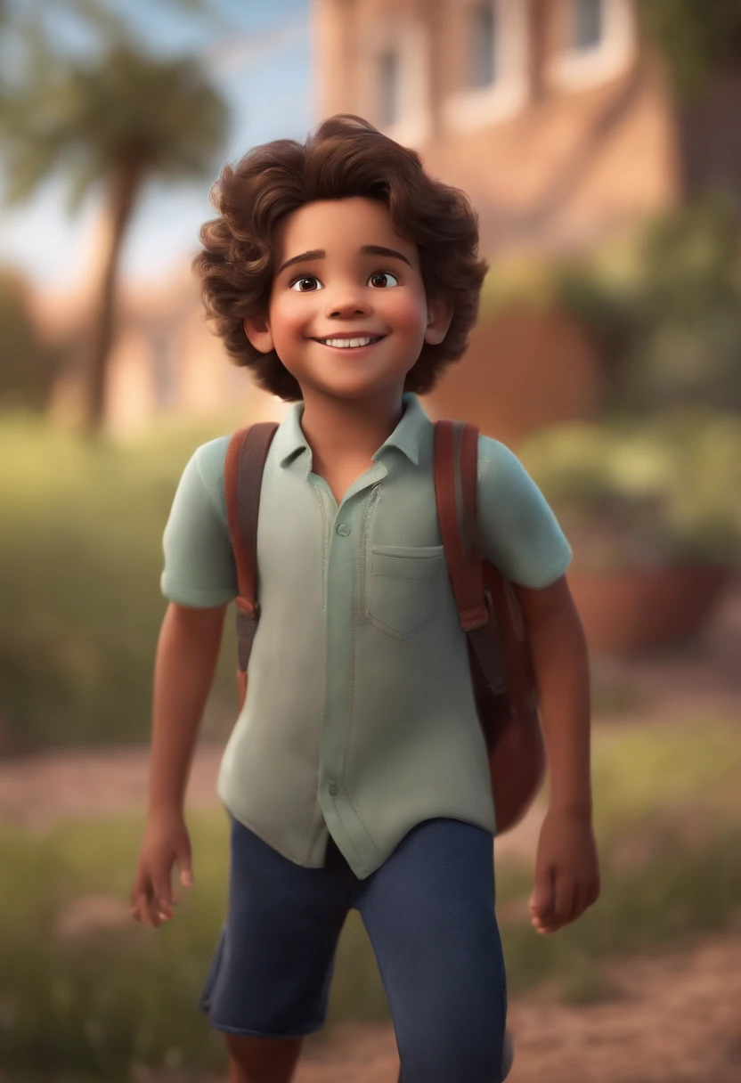 Image of a boy for a story in a YouTube video in Pixar format, He's the little allabester, He's the class leader, He's outgoing, Playful and gets up for a lot of things, cabelo curto