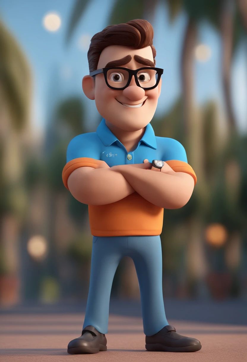 Cartoon character of a man with black glasses and a blue shirt, animation character, Caractere estilizado, animation style rendering, 3D estilizado, Arnold Maya render, 3 d render stylized, toon render keyshot, Personagem 3D, Personagem 3D, 3d rendering stylized, 3 d character render, personagem de desenho animado, Personagem de close up, Pose de personagem, (Estilo Pixar) (master part:1.2) (Bokeh) (best quality) (pele detalhada) (textura detalhada) (8k) (argila) (Cinematic lighting) (foco nítido