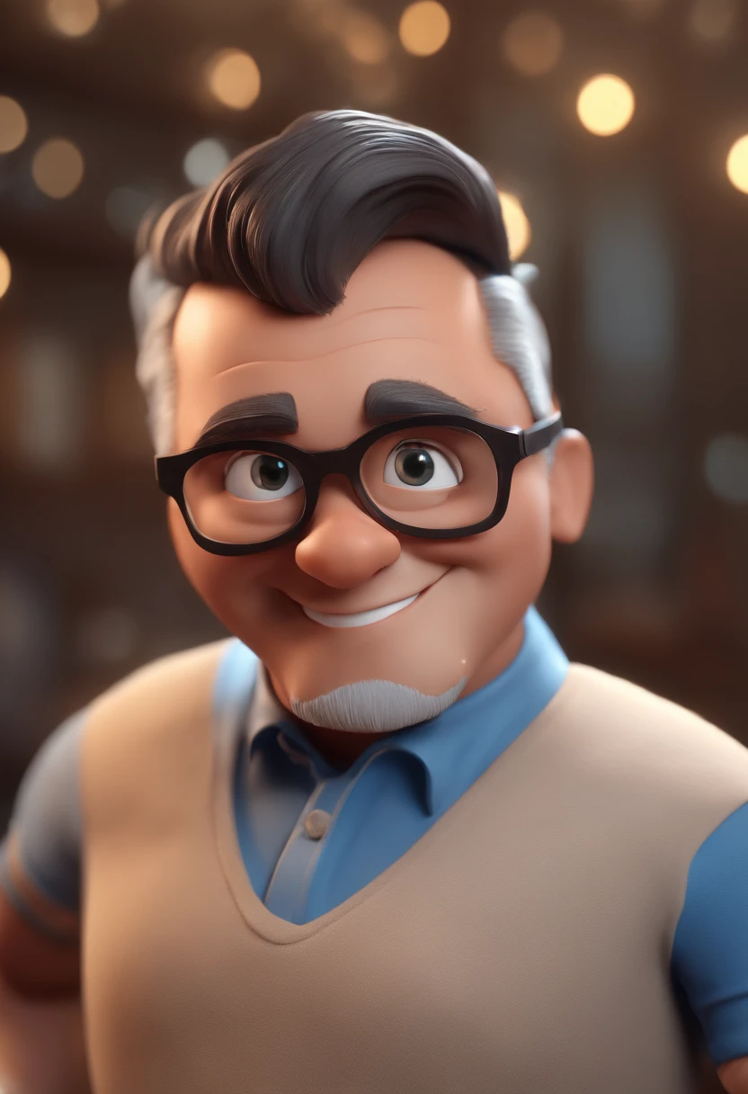 Cartoon character of a man with black glasses and a blue shirt, animation character, Caractere estilizado, animation style rendering, 3D estilizado, Arnold Maya render, 3 d render stylized, toon render keyshot, Personagem 3D, Personagem 3D, 3d rendering stylized, 3 d character render, personagem de desenho animado, Personagem de close up, Pose de personagem, (Estilo Pixar) (master part:1.2) (Bokeh) (best quality) (pele detalhada) (textura detalhada) (8k) (argila) (Cinematic lighting) (foco nítido