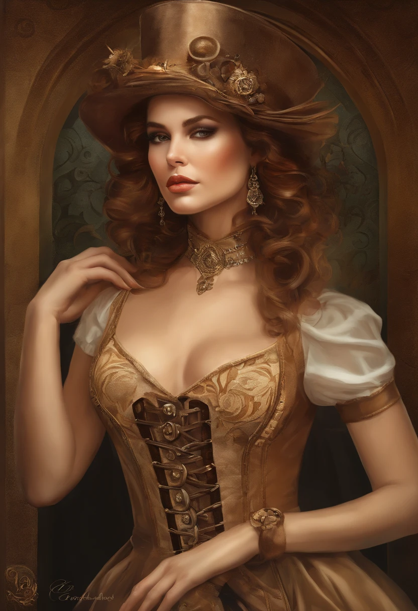 Foto de (( )), usando itens elegantees steampunk vestido, dia moderno em Paris , intrincado, elegante, altamente detalhado, pintura digital, art-station, arte conceitual, liso, foco nítido, illu0.8f, Arte de Artgerm e Greg Rutkowski e Alphonse Mucha