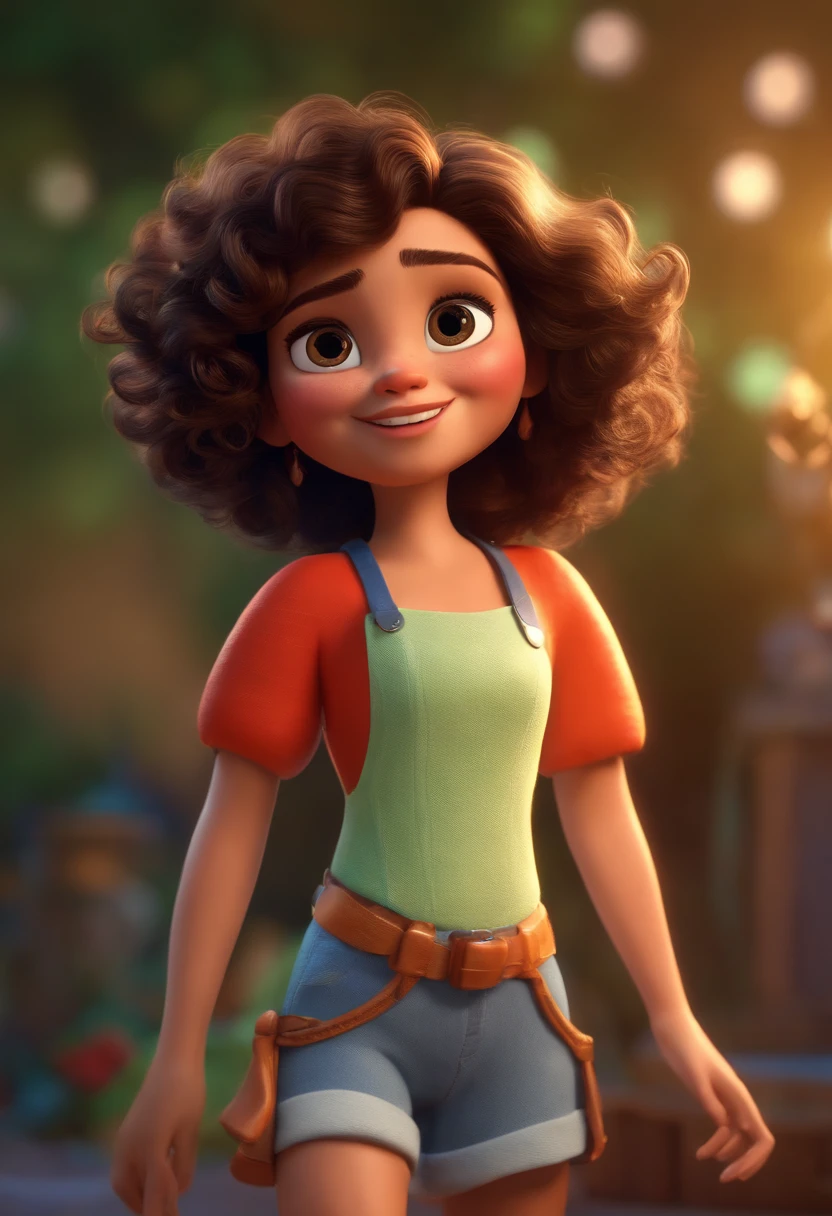 Pixar style image with 3D character white glasses brunette woman short curly hair dancing, Maquiagem Disney,Pescador, bonitinho, sorridente ,Close-up, Pixar, Disney, Cinema lighting,