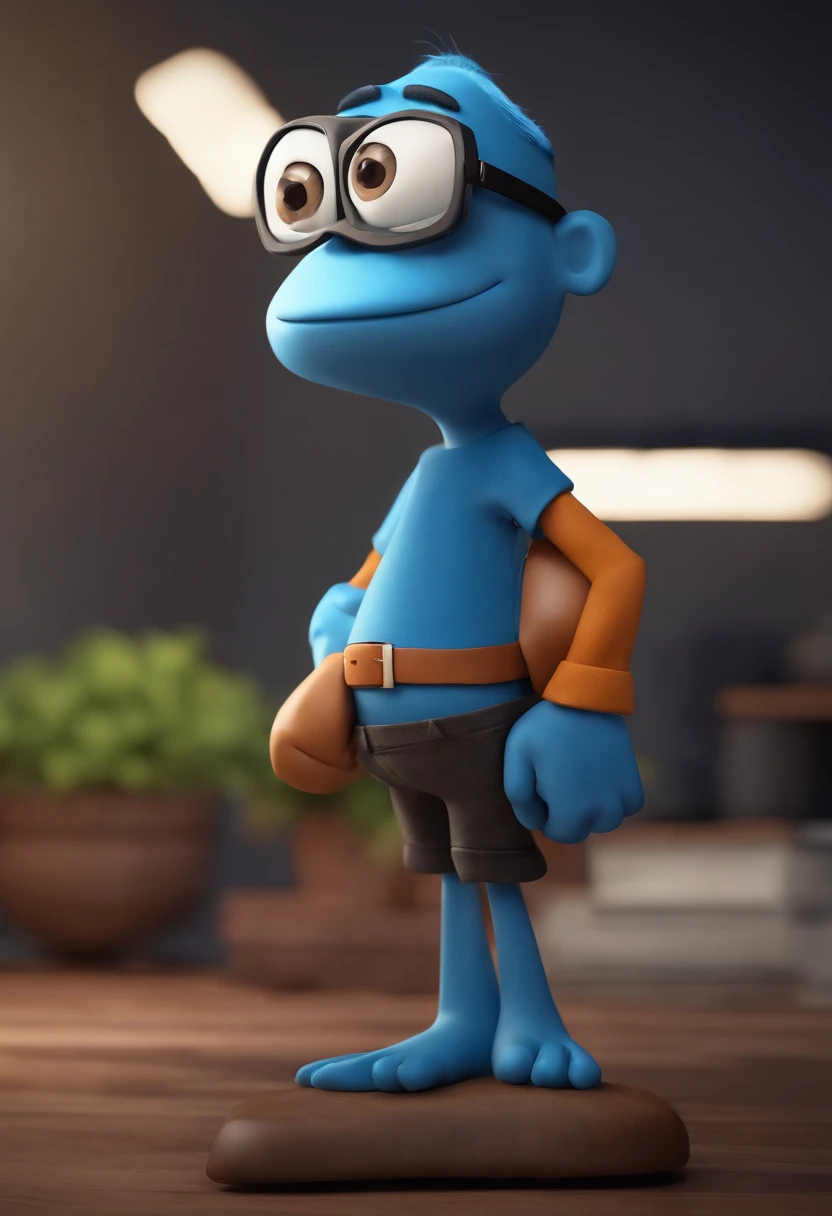 Cartoon character of a man wearing black glasses and a blue shirt, um personagem animado, Caractere estilizado, animation style rendering, 3D estilizado, Arnold Maya render, 3 d render stylized, toon render keyshot, Personagem 3D, Personagem 3D, 3d rendering stylized, 3 d character render, personagem de desenho animado, Personagem de close up, Pose de personagem, (Estilo Pixar) (master part:1.2) (Bokeh) (best quality) (pele detalhada) (textura detalhada) (8k) (argila) (Cinematic lighting) (foco nítido,Senta e vaza a parte superior do corpo