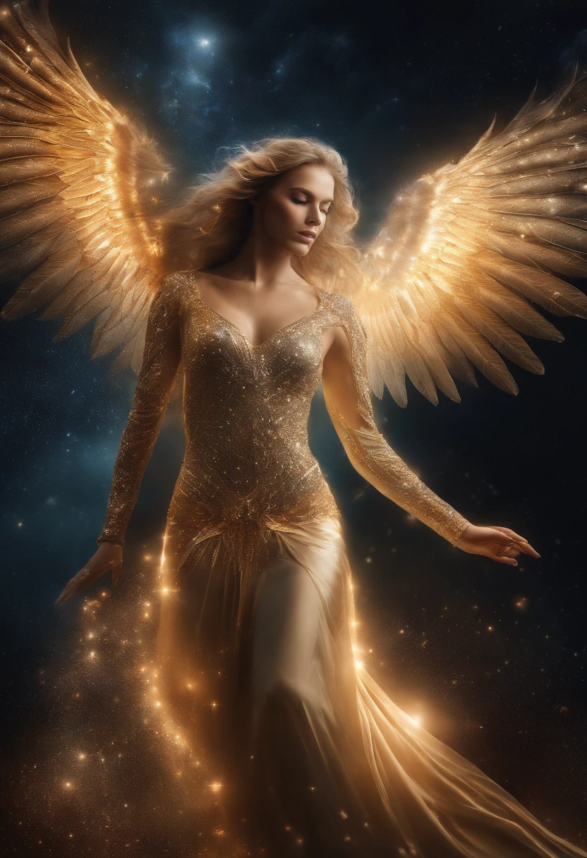 cosmic fallen angel, olhos claros brilhantes, Biomechanicals, estranho, assustador, Pesadelo, cores muito brilhantes, light particles, com luz brilhante, Mshiff, Arte do papel de parede, Papel de parede UHD