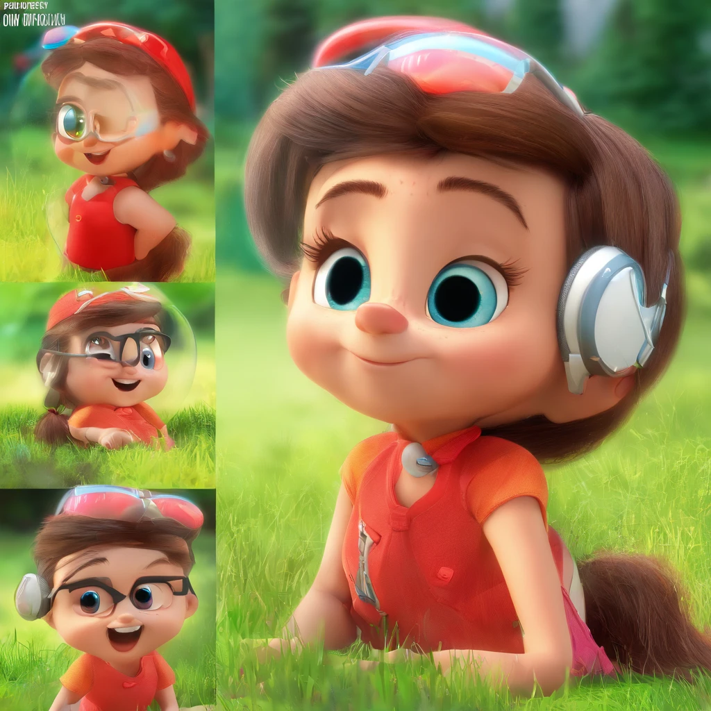 create a 3D movie poster inspired by Disney Pixar, The scene should be in Pixar's signature digital art style, com uma imagem caricatural que lembra uma garota, branca, gordinha, de cabelo curto, cabelo vermelho, .