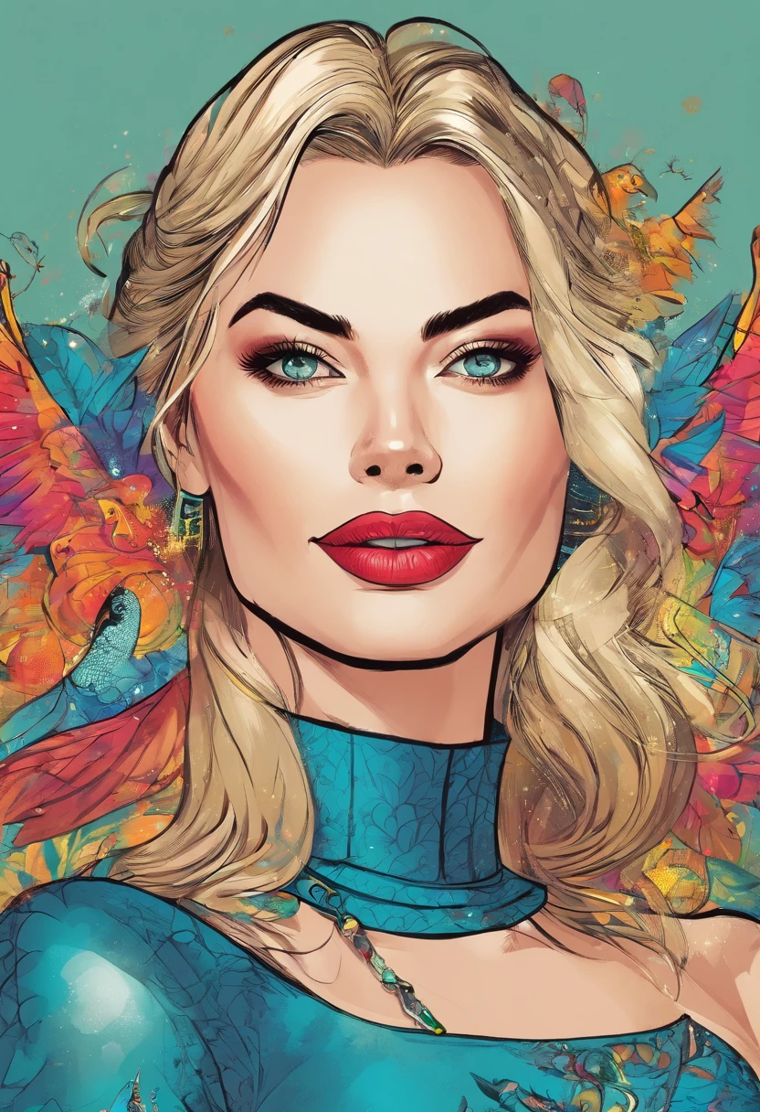 (Margot Robbie,Traje de Arlequina),best quality,ultra-detalhado,Realistic,vivid colors,Retratos,studio lighting,Bokeh,Olhos detalhados,Detailed lips,crazy expression,playful pose,esquema de cores vermelho e azul,soft lighting,fundo misterioso,visual estiloso,sorriso travesso,maquiagem diferenciada,alta resolução,profissional,Charme dos quadrinhos