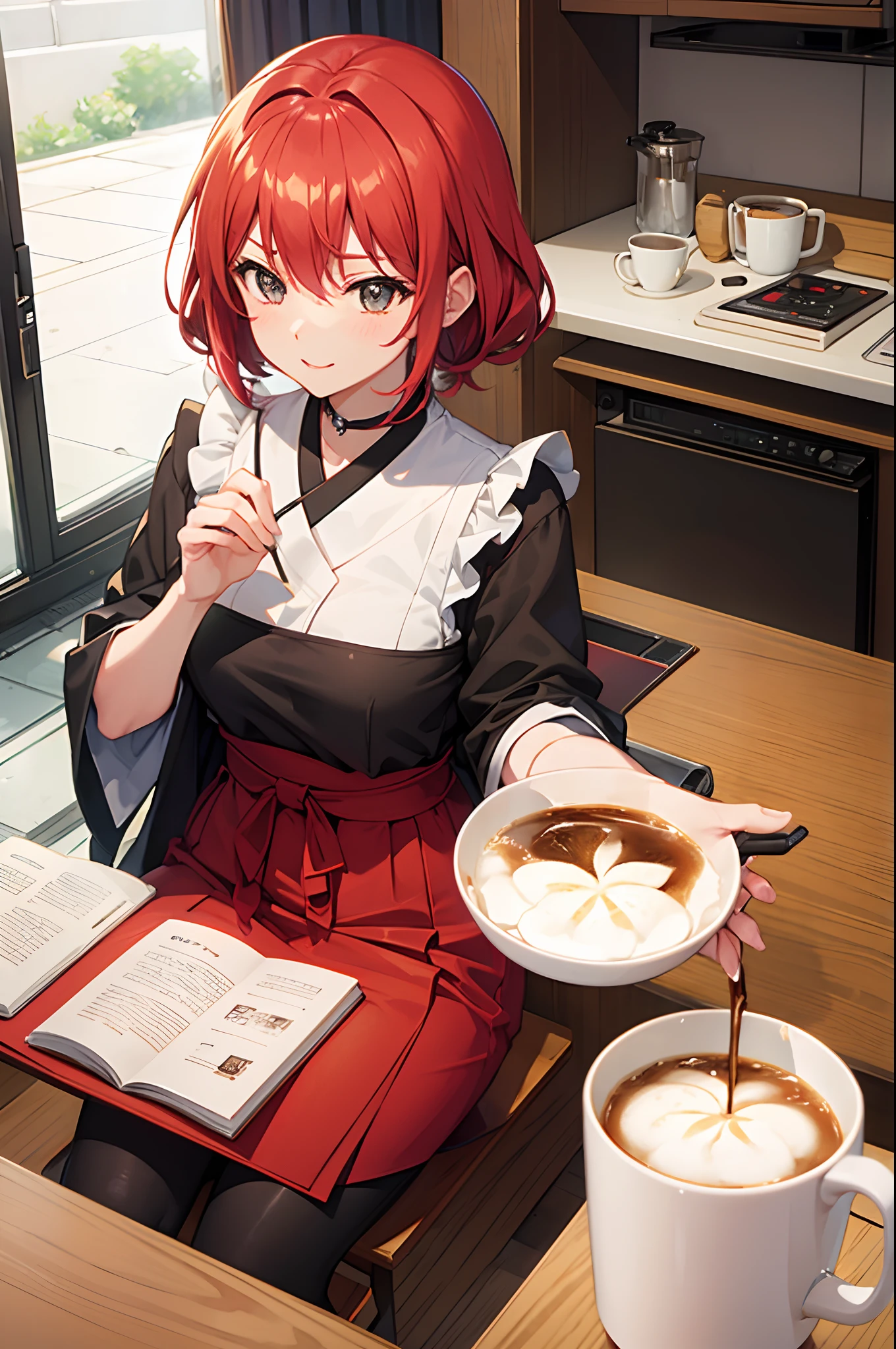 Murata himeko making coffe in kichen