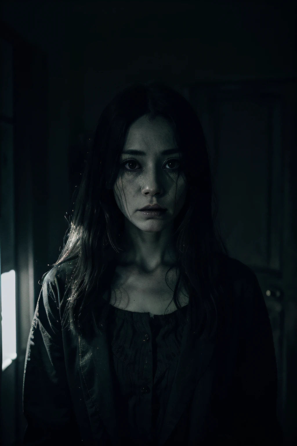a girl in a Junji Ito-inspired horror scene, detailed eyes, detailed lips, long eyelashes, pale skin, creepy atmosphere, twisted and unnerving, dark lighting, black and white tones, surreal, disturbing, manga style, eerie shadows, hair standing on end, supernatural elements, chillingly realistic, haunted expression, fear-inducing, unsettling scenery, horrifying imagery, intricate details, intricate linework, psychological terror, menacing presence, eerie silence, spine-chilling, dread-filled ambiance, nightmarish creatures, grotesque figures, suspenseful narrative, bone-chilling, macabre beauty, unsettling stillness, uncanny valley, paralyzing fear, foreboding, otherworldly, claustrophobic setting, grotesque transformations, trapped in fear, anxiety-inducing, mind-bending, atmospheric horror. (best quality, highres, ultra-detailed), horror manga style, sharp shadows, intense contrast, hauntingly beautiful, macabre color palette, dimly lit, morbidly captivating, skin-crawling, nightmare fuel, psychologically disturbing, Junji Ito-inspired horror.