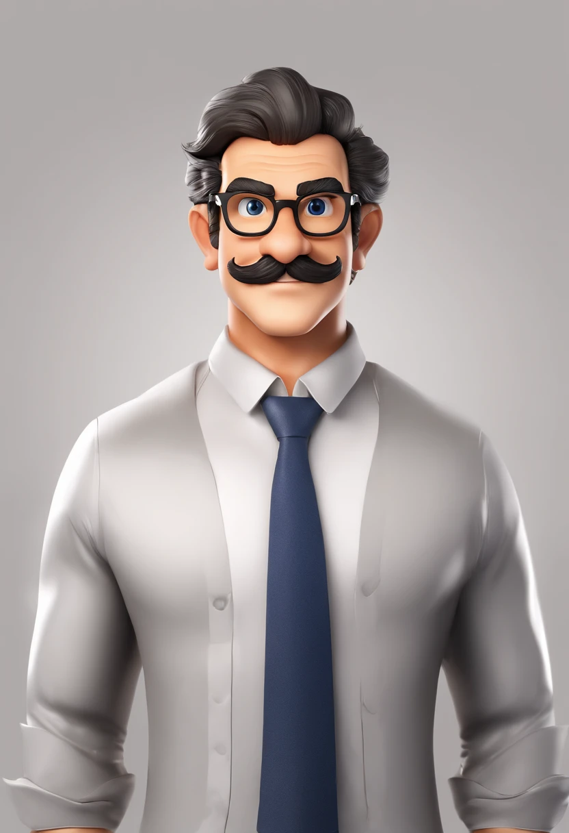 ((best quality)), ((master part)), ((desenhos animados realistas)), ((Personagem perfeito)) - Um retrato frontal meticulosamente detalhado e realista de um homem com cabelo raspado, glasses and a shirt with beautiful textures. O homem olha diretamente para o espectador, Establish a strong and confident presence. The image captures their distinctive facial features, accurately showing the brightness of your eyes and the design of your glasses. The black shirt is rendered with fine details, aumentando o profissionalismo do retrato. Enviado para documentos oficiais, this portrait is presented in impressive 8K UHD resolution, Ensure clarity and unique protection.