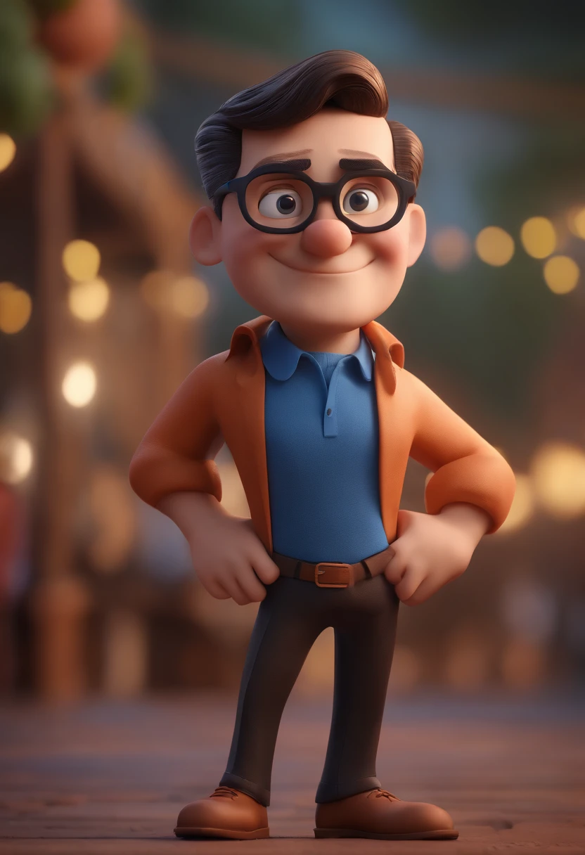 Cartoon character of a man with black glasses and a blue shirt, animation character, Caractere estilizado, animation style rendering, 3D estilizado, Arnold Maya render, 3 d render stylized, toon render keyshot, Personagem 3D, Personagem 3D, 3d rendering stylized, 3 d character render, personagem de desenho animado, Personagem de close up, Pose de personagem, (Estilo Pixar) (master part:1.2) (Bokeh) (best quality) (pele detalhada) (textura detalhada) (8k) (argila) (Cinematic lighting) (foco nítido