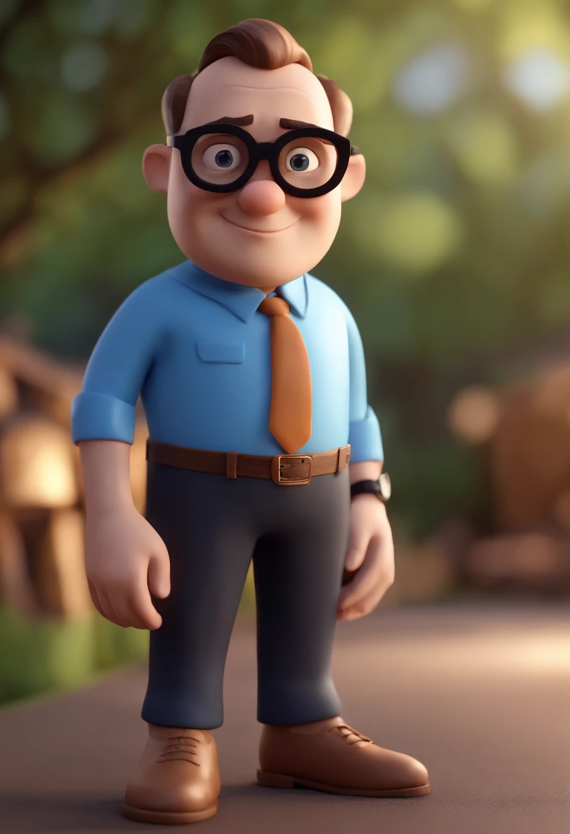 Cartoon character of a man wearing black glasses and a blue shirt, um personagem animado, Caractere estilizado, animation style rendering, 3D estilizado, Arnold Maya render, 3 d render stylized, toon render keyshot, Personagem 3D, Personagem 3D, 3d rendering stylized, 3 d character render, personagem de desenho animado, Personagem de close up, Pose de personagem, (Estilo Pixar) (master part:1.2) (Bokeh) (best quality) (pele detalhada) (textura detalhada) (8k) (argila) (Cinematic lighting) (foco nítido，Senta e vaza a parte superior do corpo