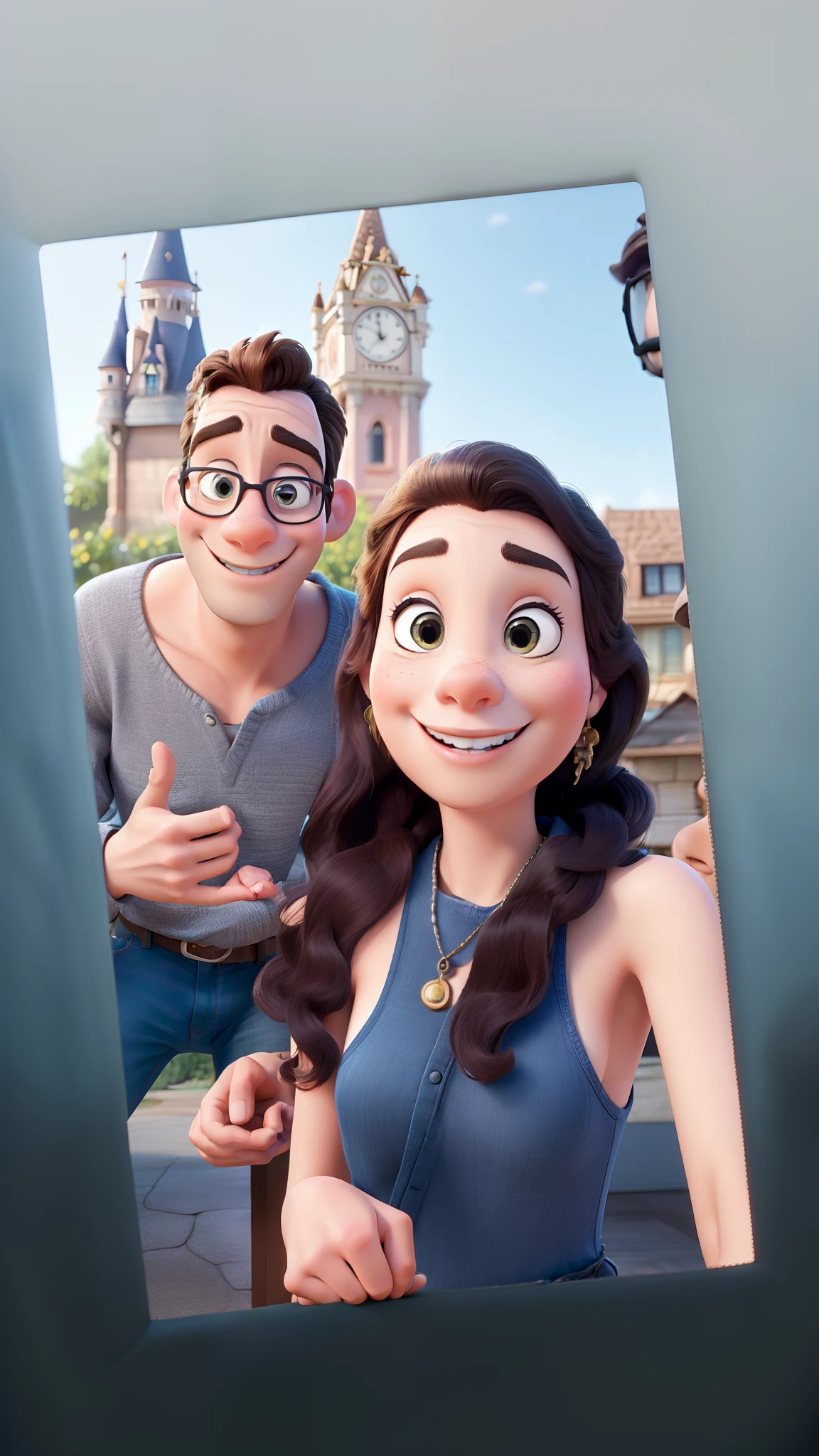 A couple in great quality and definition in the style of Disney pixar