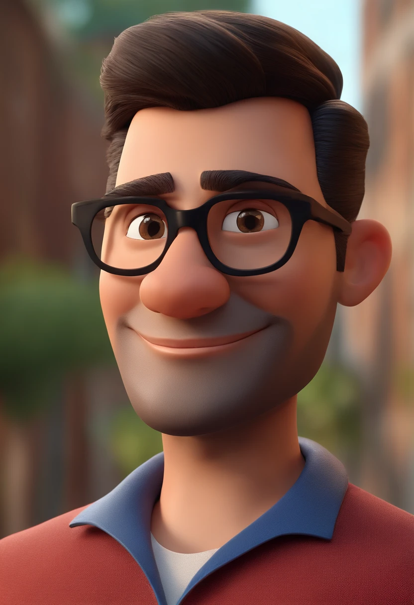 Cartoon character of a man with black glasses and a blue shirt, animation character, Caractere estilizado, animation style rendering, 3D estilizado, Arnold Maya render, 3 d render stylized, toon render keyshot, Personagem 3D, Personagem 3D, 3d rendering stylized, 3 d character render, personagem de desenho animado, Personagem de close up, Pose de personagem,  (Estilo Pixar) (master part:1.2) (Bokeh) (best quality) (pele detalhada) (textura detalhada) (8k) (argila) (Cinematic lighting) (foco nítido