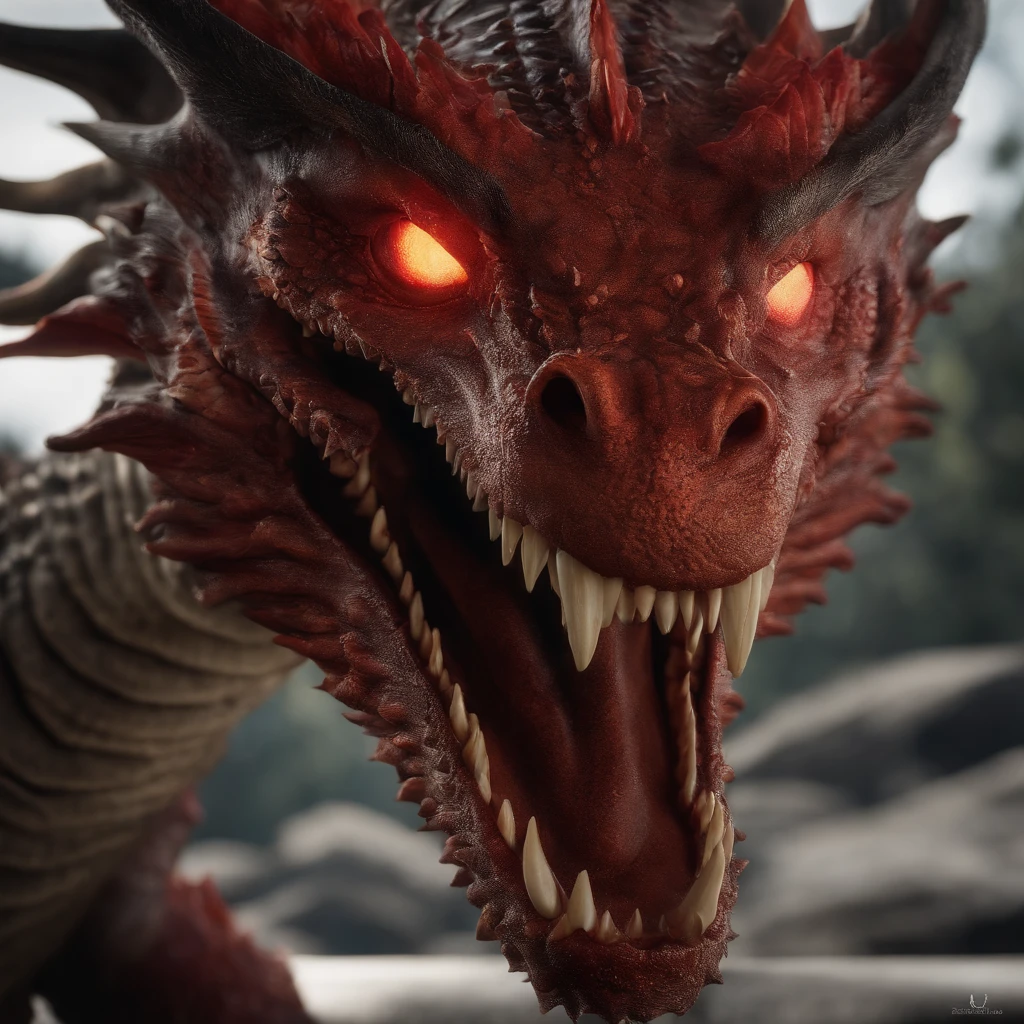 Tenryu Dourado,Rough red eyes,Close-up release of fire blood from the nose,Chest scales,alta qualidade,8k,muitos detalhes,Alface de fogo,Infelizmente,4 pernas,Garras manchadas,Ouro,Perigos,fires,dentes pontiagudos,big dragon,imensidade,Threatening,imponente gato cinza com mnchas brancas
