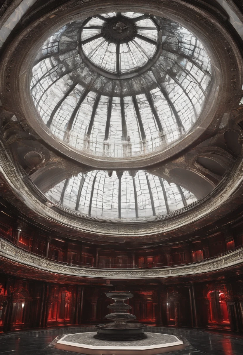 (nave,redwhiteandblackextraterrestrial,transparentdome-shapedtoptechnology,realisticdetailsandvividtextures,futuristic)