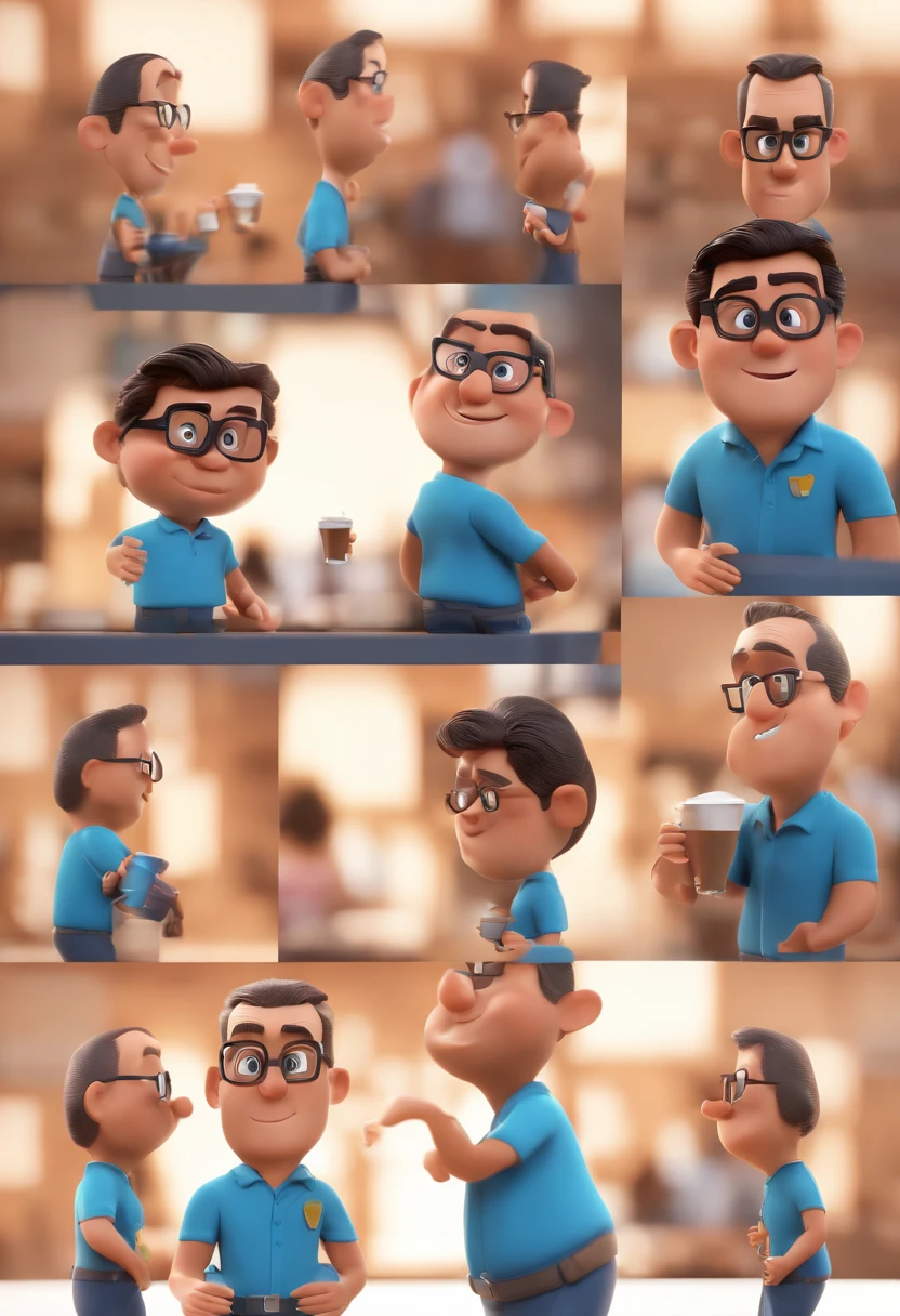 Cartoon character of a man with black glasses and a blue shirt, animation character, Caractere estilizado, animation style rendering, 3D estilizado, Arnold Maya render, 3 d render stylized, toon render keyshot, Personagem 3D, Personagem 3D, 3d rendering stylized, 3 d character render, personagem de desenho animado, Personagem de close up, Pose de personagem, (Estilo Pixar) (master part:1.2) (Bokeh) (best quality) (pele detalhada) (textura detalhada) (8k) (argila) (Cinematic lighting) (foco nítido