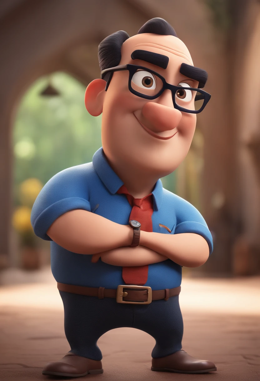 Cartoon character of a man with black glasses and a blue shirt, animation character, Caractere estilizado, animation style rendering, 3D estilizado, Arnold Maya render, 3 d render stylized, toon render keyshot, Personagem 3D, Personagem 3D, 3d rendering stylized, 3 d character render, personagem de desenho animado, Personagem de close up, Pose de personagem, (Estilo Pixar) (master part:1.2) (Bokeh) (best quality) (pele detalhada) (textura detalhada) (8k) (argila) (Cinematic lighting) (foco nítido