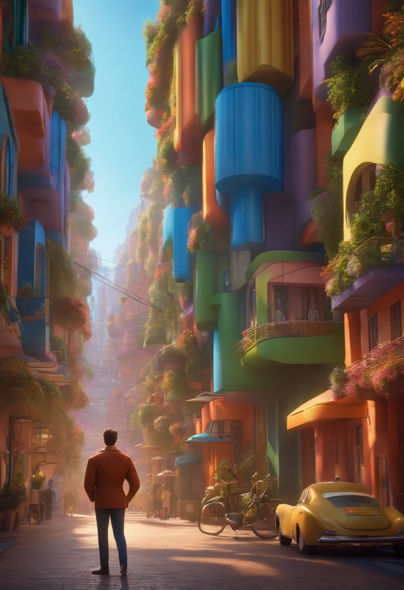 Um arquiteto de sonhos futurista, mas realista, inspired by Pixar animation, de perto. The character takes center stage with captivating facial expressions, oferecendo um toque de irrealidade.