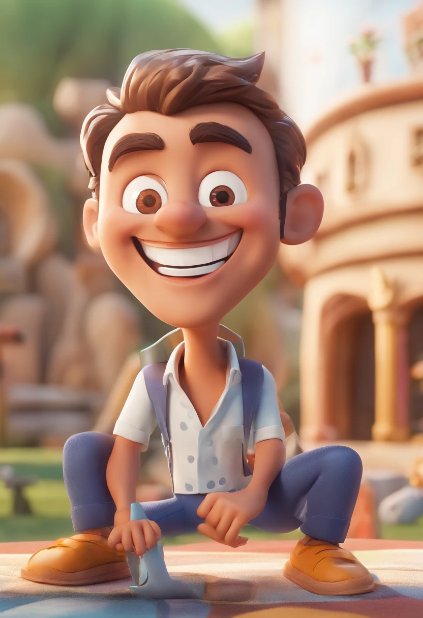 Smiling Man Illustration, sorriso insano, Homem de pele marrom com um sorriso gigante, happily smiling at the camera, sorriso atrevido, he's smiling, sorriso muito grande, Macho sorridente, foto de perfil headshot, rindo sorriso enorme, desenhando no estilo de Arte 3D, c4d, fundo de cor branco puro, estilo disney, estilo pixar render ilustracao Super Detalhe, 8k