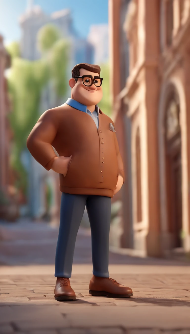 Cartoon character of a man wearing black glasses and a blue shirt, um personagem animado, Caractere estilizado, animation style rendering, 3D estilizado, Arnold Maya render, 3 d render stylized, toon render keyshot, Personagem 3D, Personagem 3D, 3d rendering stylized, 3 d character render, personagem de desenho animado, Personagem de close up, Pose de personagem, (Estilo Pixar) (master part:1.2) (Bokeh) (best quality) (pele detalhada) (textura detalhada) (8k) (argila) (Cinematic lighting) (foco nítido,Senta e vaza a parte superior do corpo