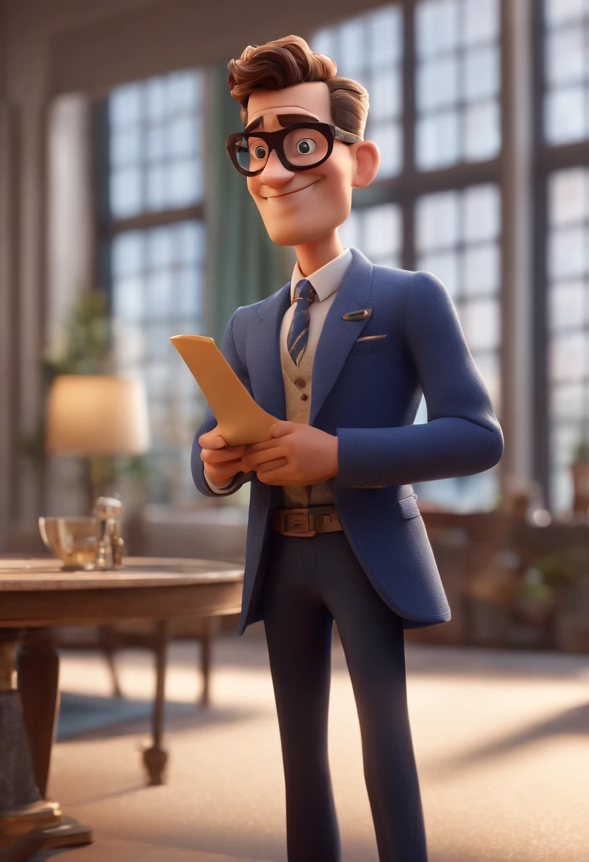 Cartoon character of a man with black glasses and a blue shirt, animation character, Caractere estilizado, animation style rendering, 3D estilizado, Arnold Maya render, 3 d render stylized, toon render keyshot, Personagem 3D, Personagem 3D, 3d rendering stylized, 3 d character render, personagem de desenho animado, Personagem de close up, Pose de personagem, (Estilo Pixar) (master part:1.2) (Bokeh) (best quality) (pele detalhada) (textura detalhada) (8k) (argila) (Cinematic lighting) (foco nítido