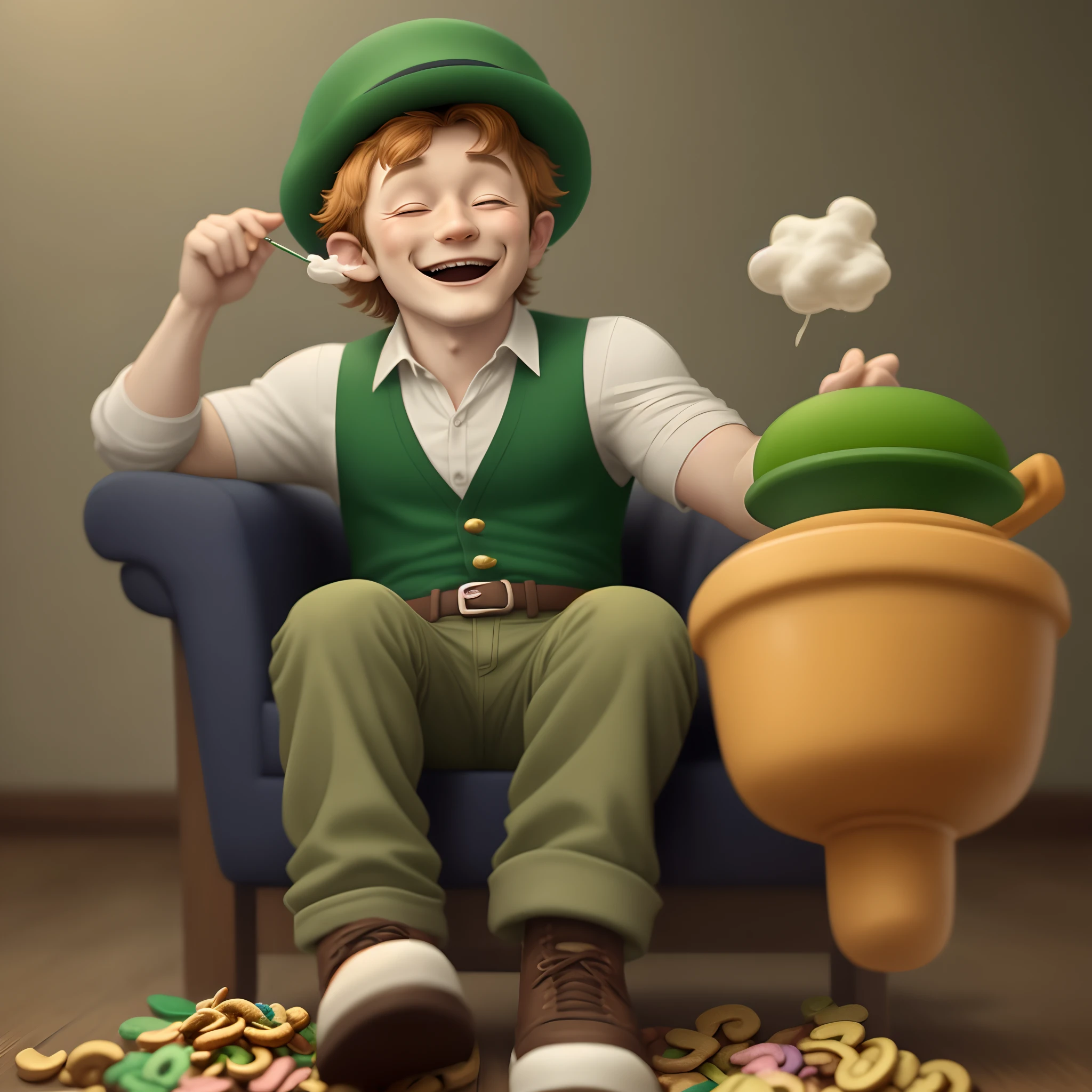 Leprechaun from lucky charms commercials getting high on marijuana