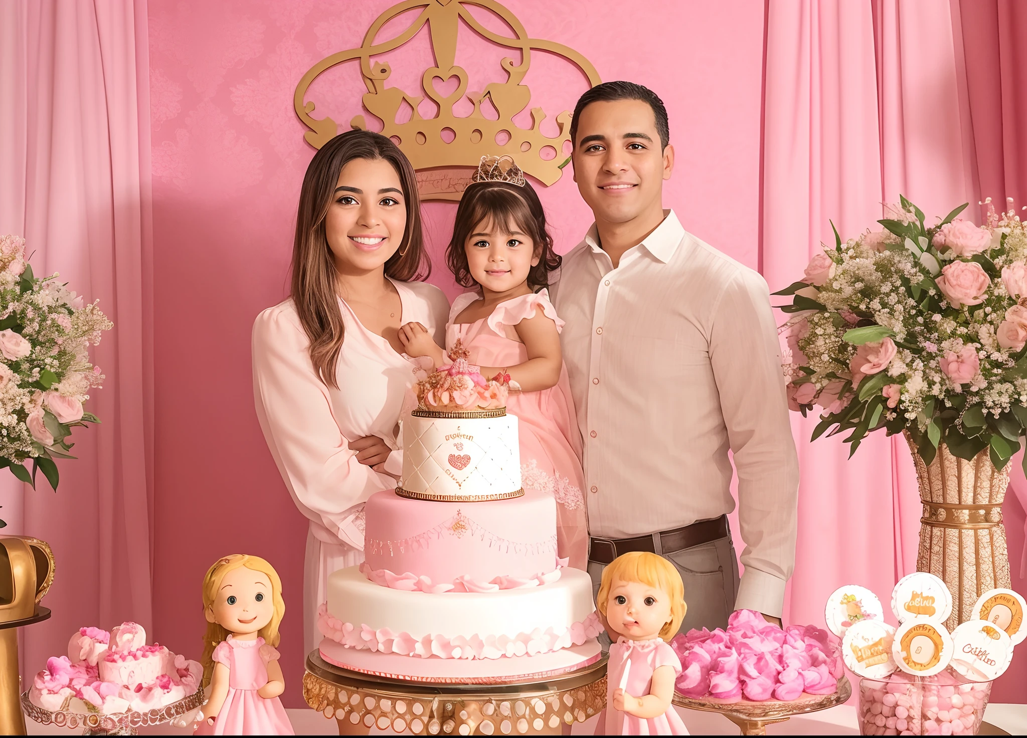 Araffe family posing for a photo in front of a cake, pano de fundo, imagem de perfil, Happy family, com coroa, 1614572159, Estefania Villegas Burgos, birthday party, enfeitado, Jose Miguel Romano Francisca, com cores rosa suaves, Rosalia, Foto tirada com Nikon D 7 5 0