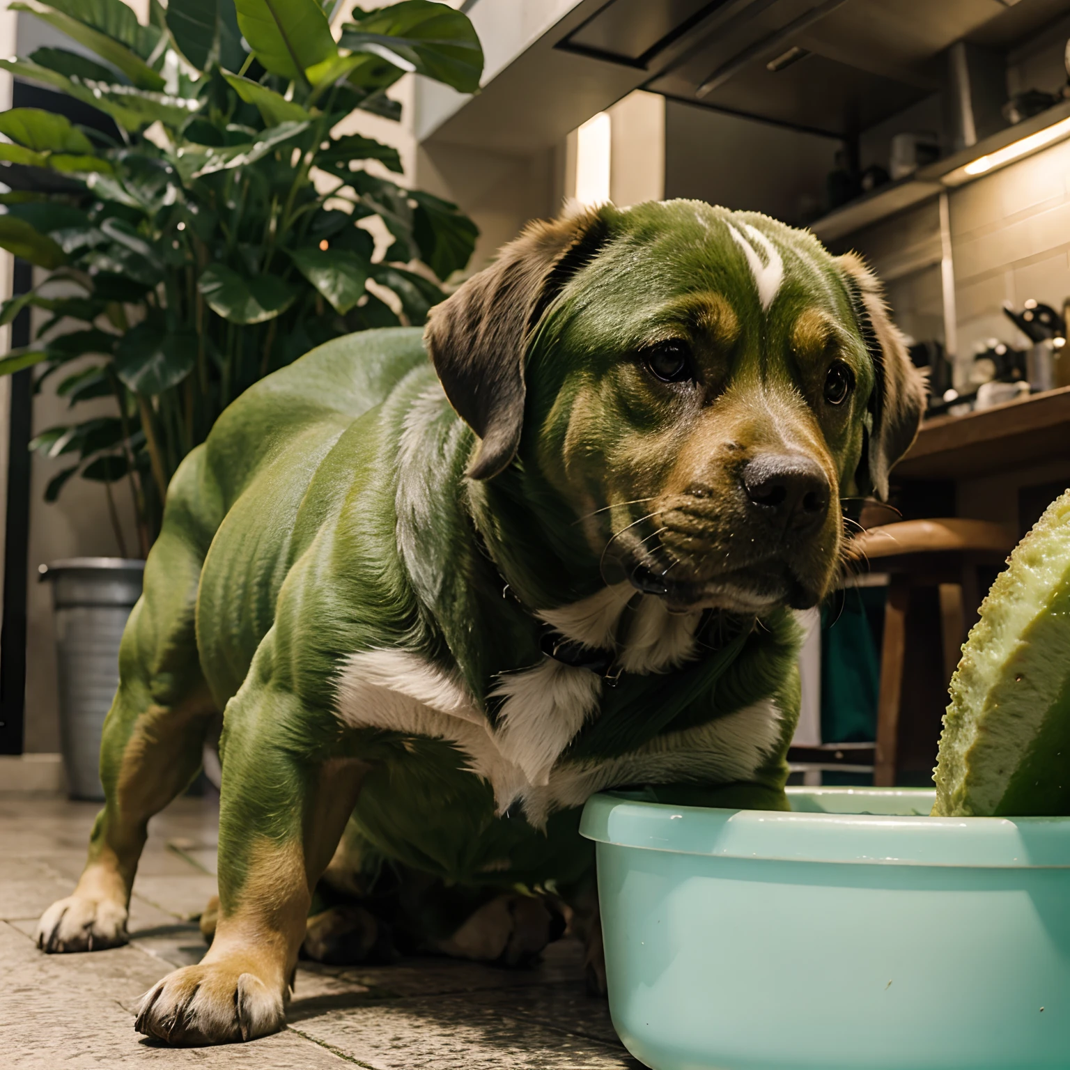 A green muscle dog