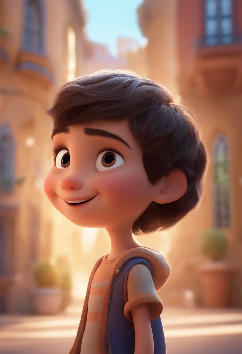a happy cute ??? standing short hair, vestindo uma fantasia espacial, , fundo branco, barnet, Tom, Estilo Pixar, ....3d, desenhos animados, rosto detalhado, asymmetrical 16k