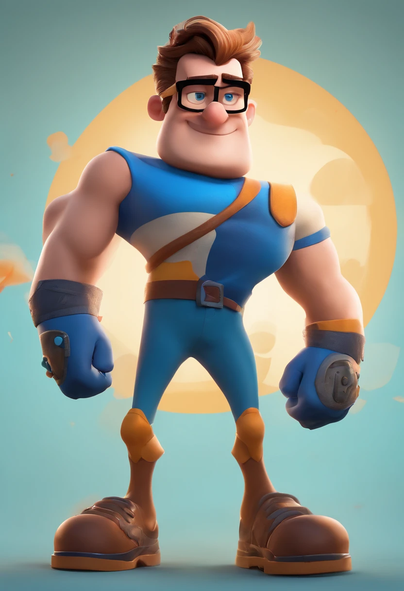 Cartoon character of a man wearing black glasses and a blue shirt, um personagem animado, Caractere estilizado, animation style rendering, 3D estilizado, Arnold Maya render, 3 d render stylized, toon render keyshot, Personagem 3D, Personagem 3D, 3d rendering stylized, 3 d character render, personagem de desenho animado, Personagem de close up, Pose de personagem, (Estilo Pixar) (master part:1.2) (Bokeh) (best quality) (pele detalhada) (textura detalhada) (8k) (argila) (Cinematic lighting) (foco nítido,Senta e vaza a parte superior do corpo