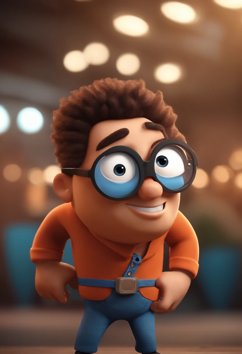 Cartoon character of a man with black glasses and a blue shirt, animation character, Caractere estilizado, animation style rendering, 3D estilizado, Arnold Maya render, 3 d render stylized, toon render keyshot, Personagem 3D, Personagem 3D, 3d rendering stylized, 3 d character render, personagem de desenho animado, Personagem de close up, Pose de personagem,  (Estilo Pixar) (master part:1.2) (Bokeh) (best quality) (pele detalhada) (textura detalhada) (8k) (argila) (Cinematic lighting) (foco nítido